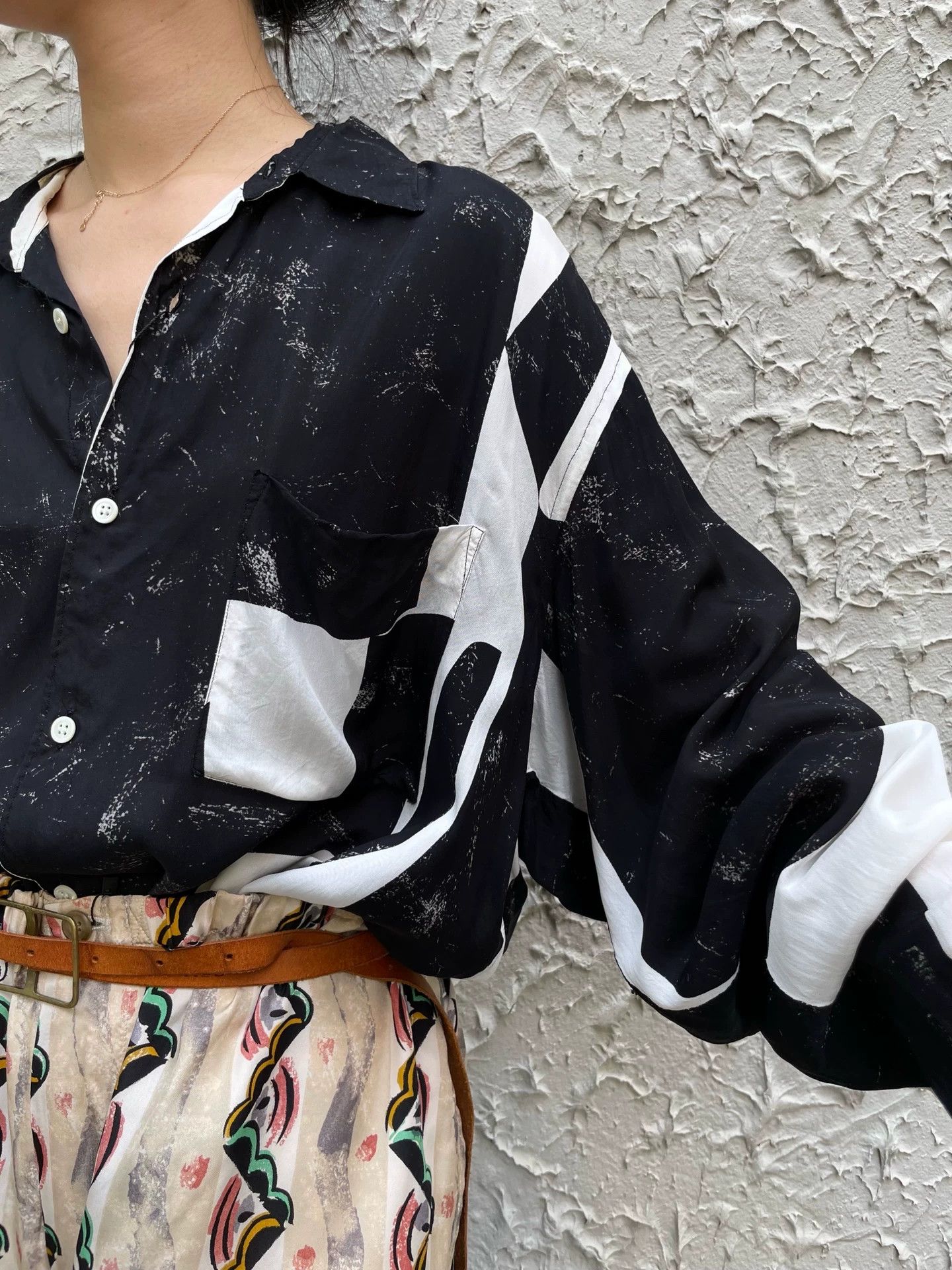 Comme des Garcons CDG HOMME 1985 Geometric B&W Rayon Shirt M-L Size US M / EU 48-50 / 2 - 8 Thumbnail