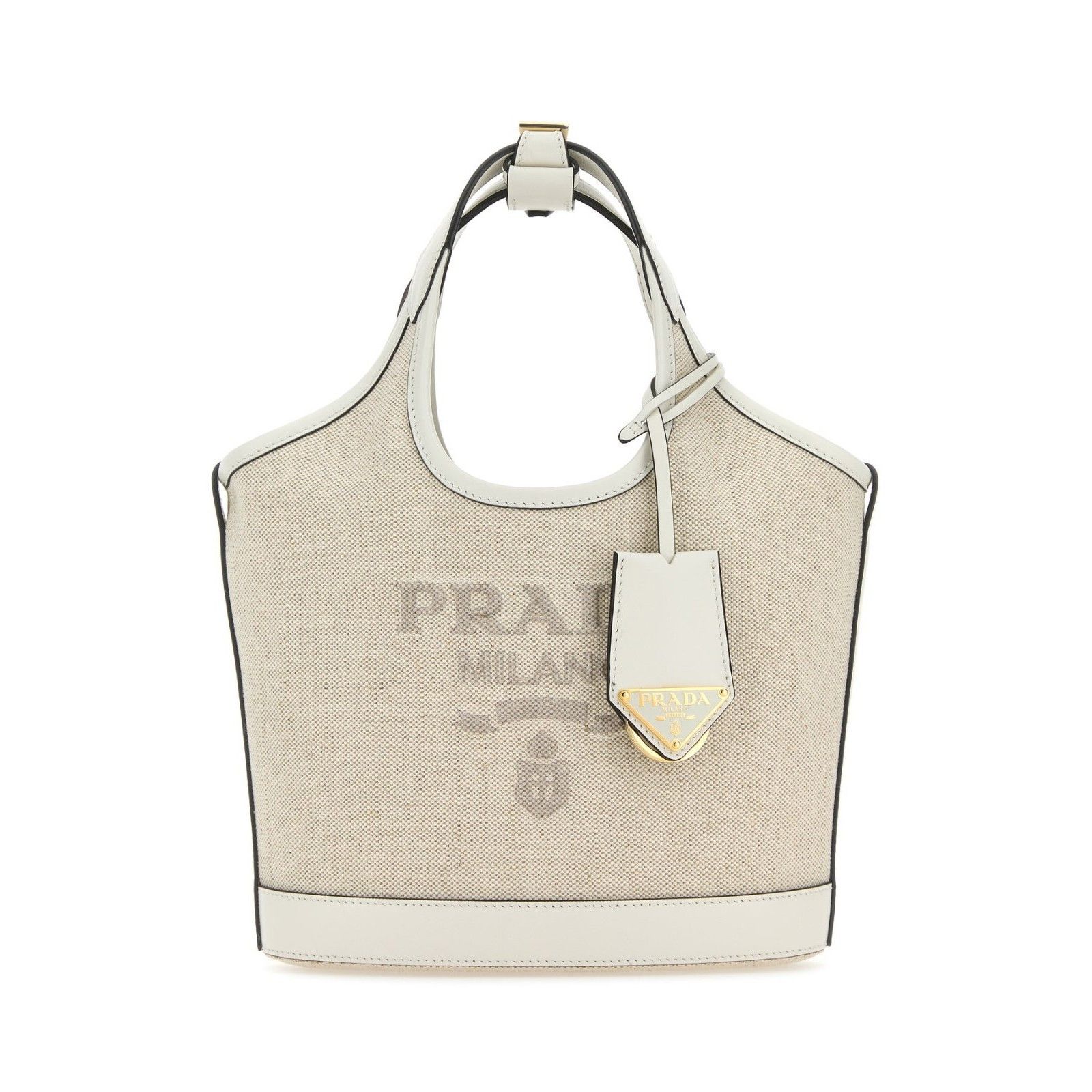Prada PRADA Sand Beige Mini White Trim Canvas Shopper Top Handle B Size ONE SIZE - 1 Thumbnail