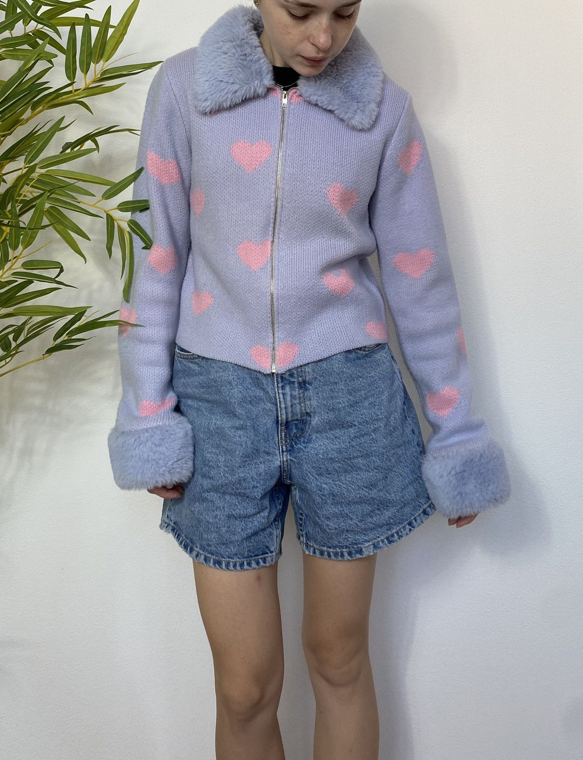 Vintage PURPLE HEART FLUFFY ZIP SWEATER Size M / US 6-8 / IT 42-44 - 4 Thumbnail