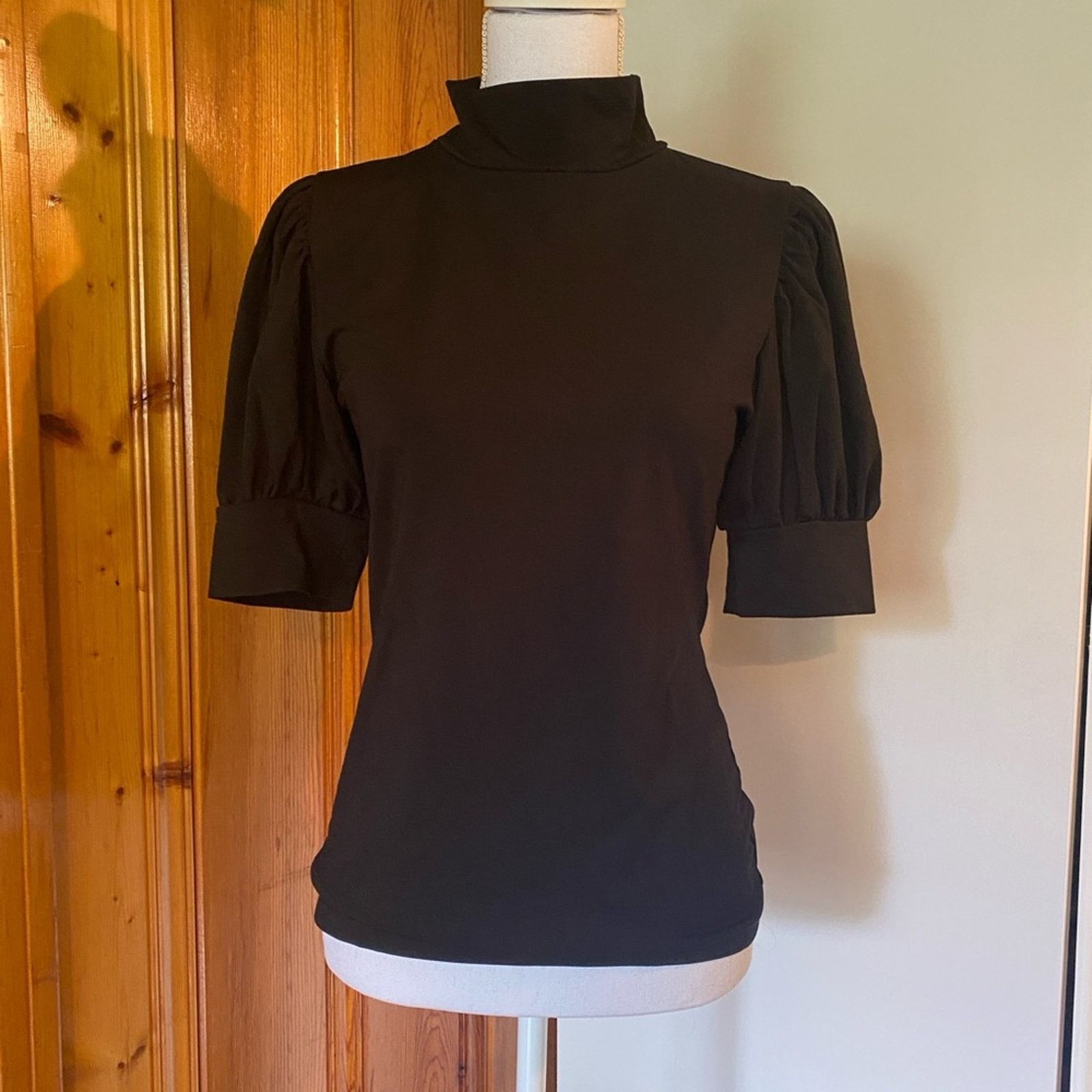 Ann Taylor Ann Taylor Black Puff Sleeve Turtleneck Blouse Size S / US 4 / IT 40 - 1 Thumbnail