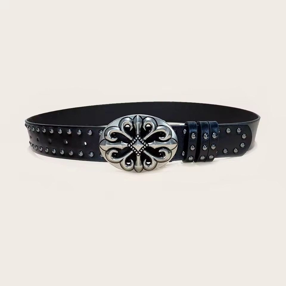 Japanese Brand Gothic Cross Buckle Studded PU Leather Belt 107 cm Size 34 - 2 Thumbnail