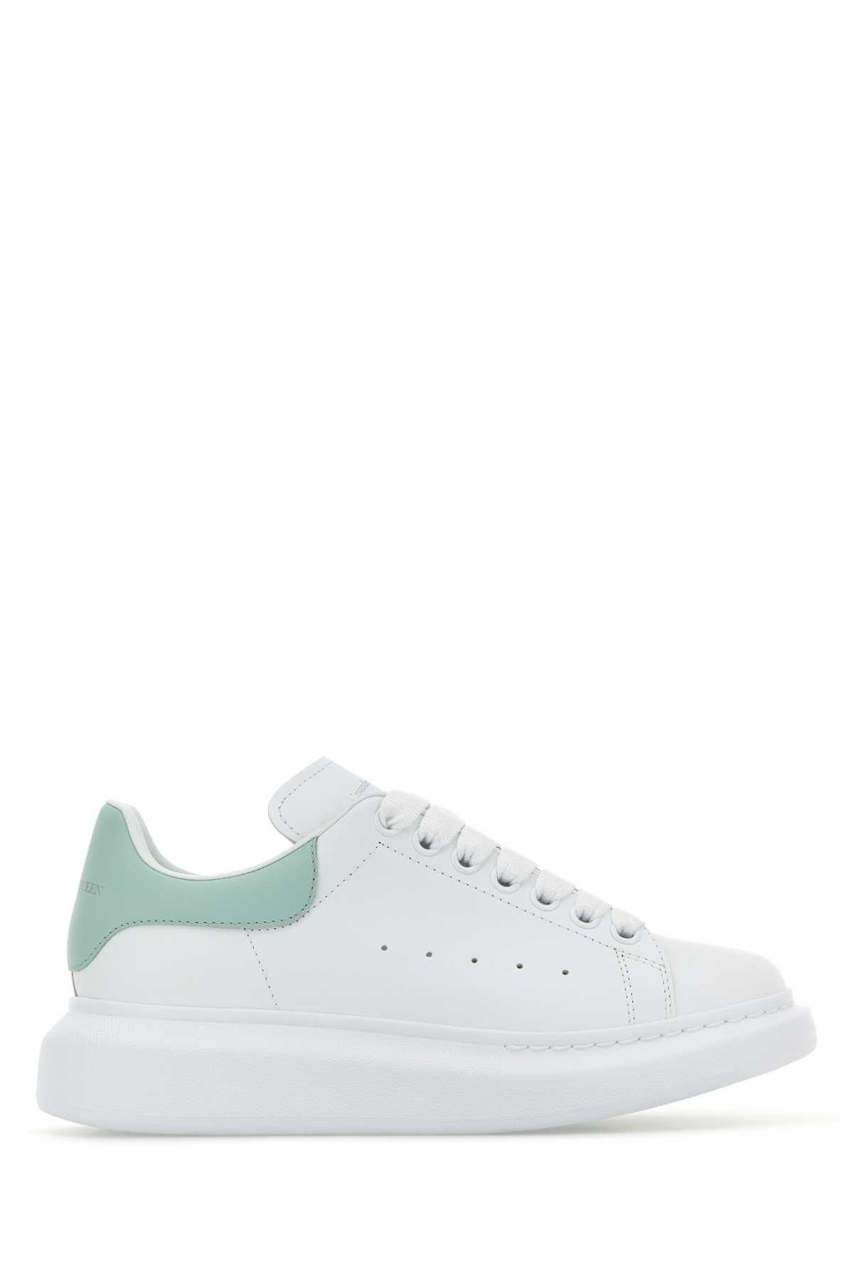 Alexander Mcqueen White Leather Sneakers With Sea Green Leather Heel Shoes, Women's (Size 6.5)