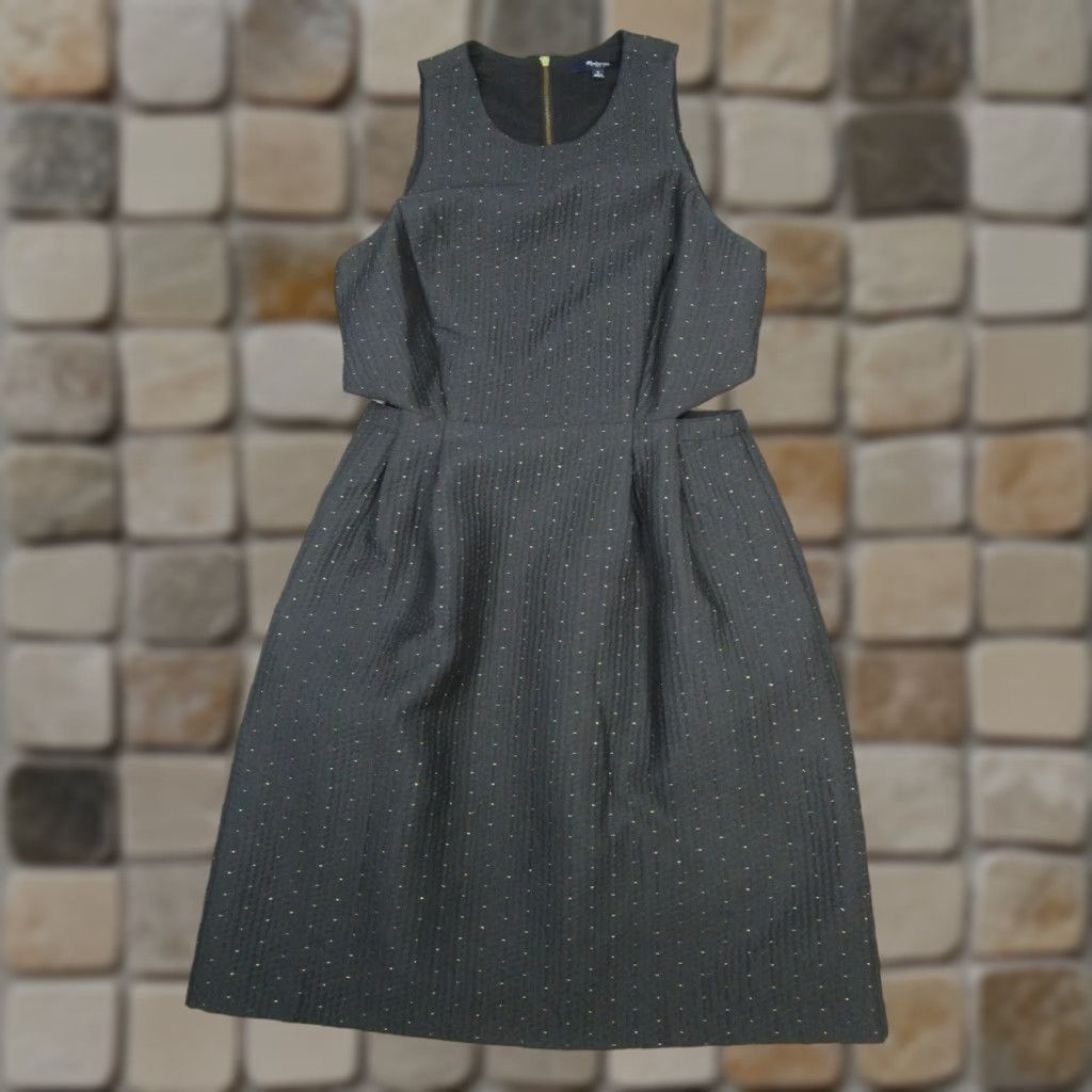 MADewell Dress Womens 0 Black Blouson Dress Short Sleeveless Round Neck Zip Casual Polka Dot Polyester 0 Black Womens Blouson Dress