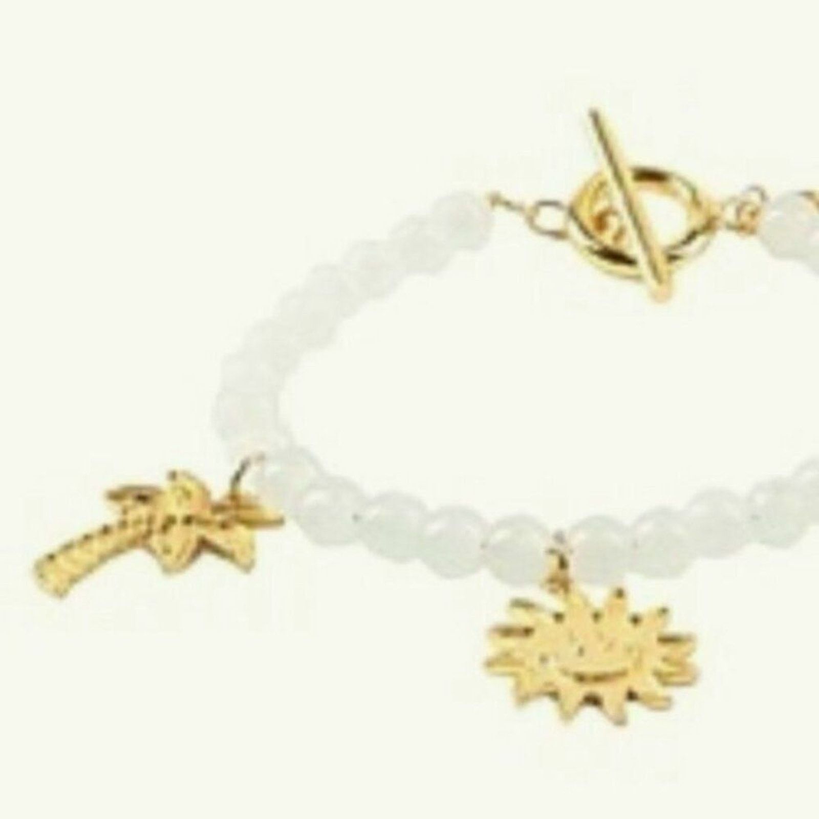 Ganni Ganni White beaded bracelet with gold charms Size ONE SIZE - 3 Thumbnail