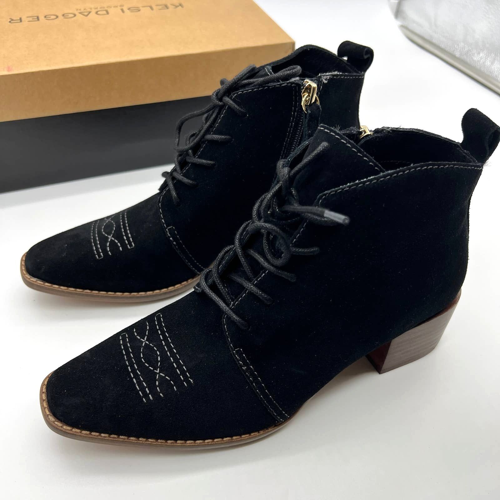 Other Suede Lace Up Ankle Boot Womens Black Heel Size 6.5 M Size US 6.5 / IT 36.5 - 2 Thumbnail