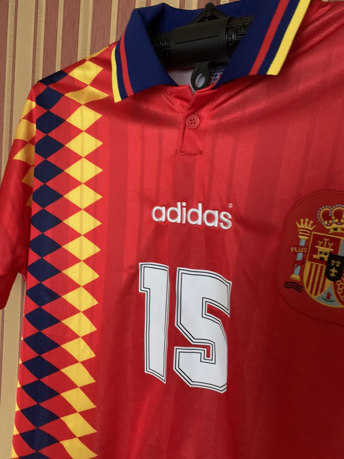 Vintage Adidas Spain Jersey 1994 Style Soccer Home Euro Caminero #15 Size US S / EU 44-46 / 1 - 3 Thumbnail