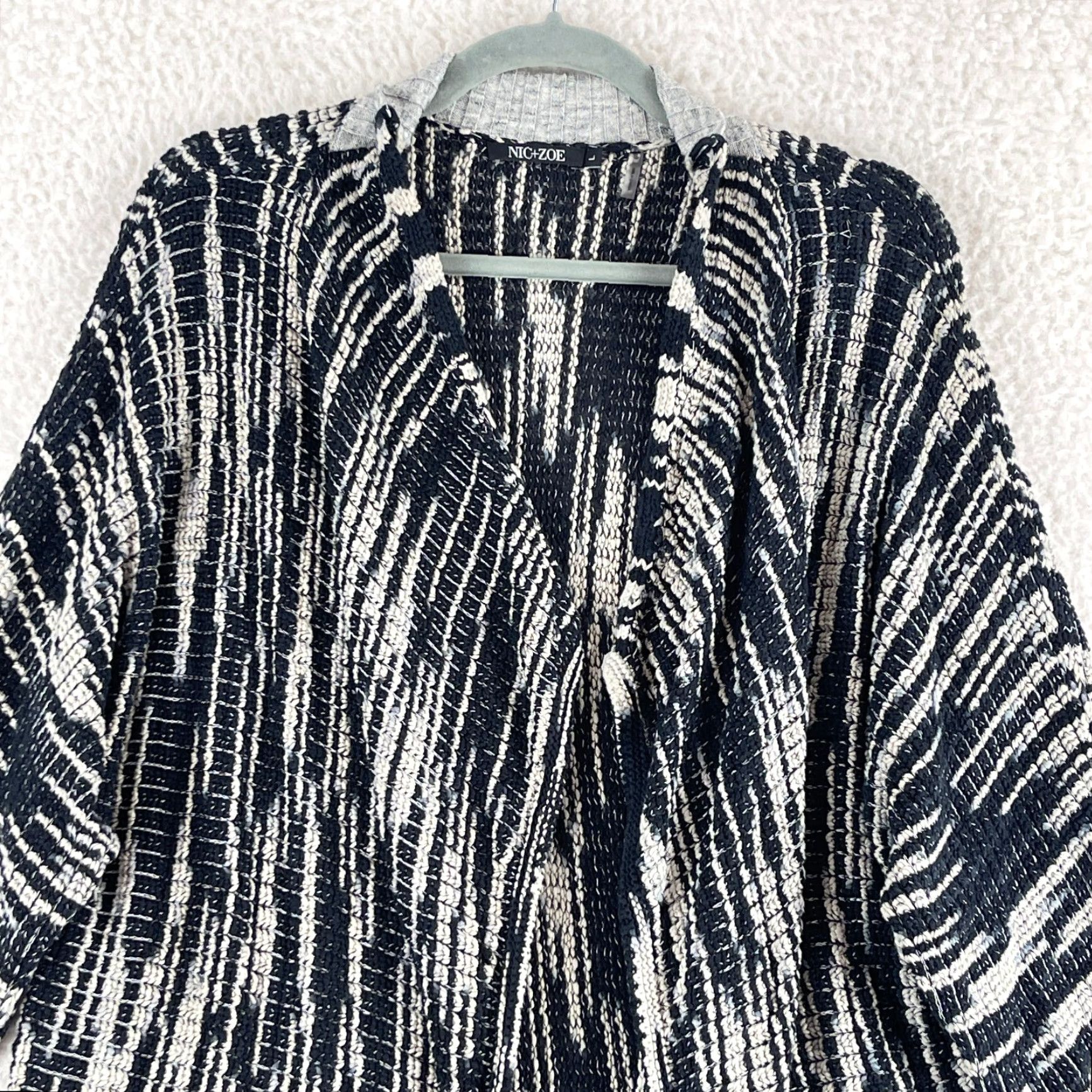 NIC+ZOE Nic + Zoe Cardigan Sweater Womens Large Black Open-Knit Long Sleeve V-Neck Lightweight Casual Bohemian Classic Size L / US 10 / IT 46 - 2 Thumbnail