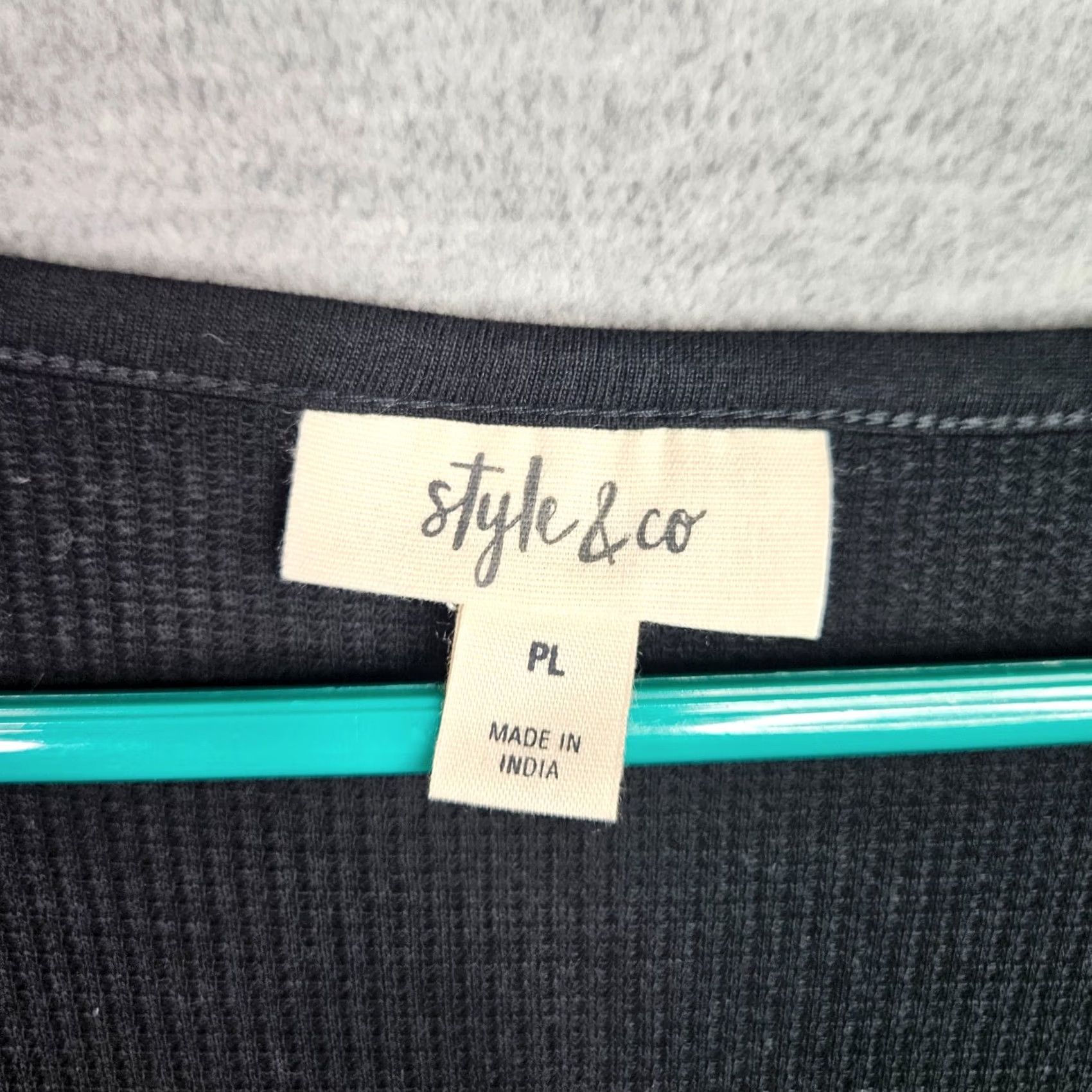 Style & Co Style & Co Black Waffle Henley Top Shirt Womens PL Short Sleeve Cotton Blend Clothing Womens Petite Black Henley Shirt Size L / US 10 / IT 46 - 7 Thumbnail