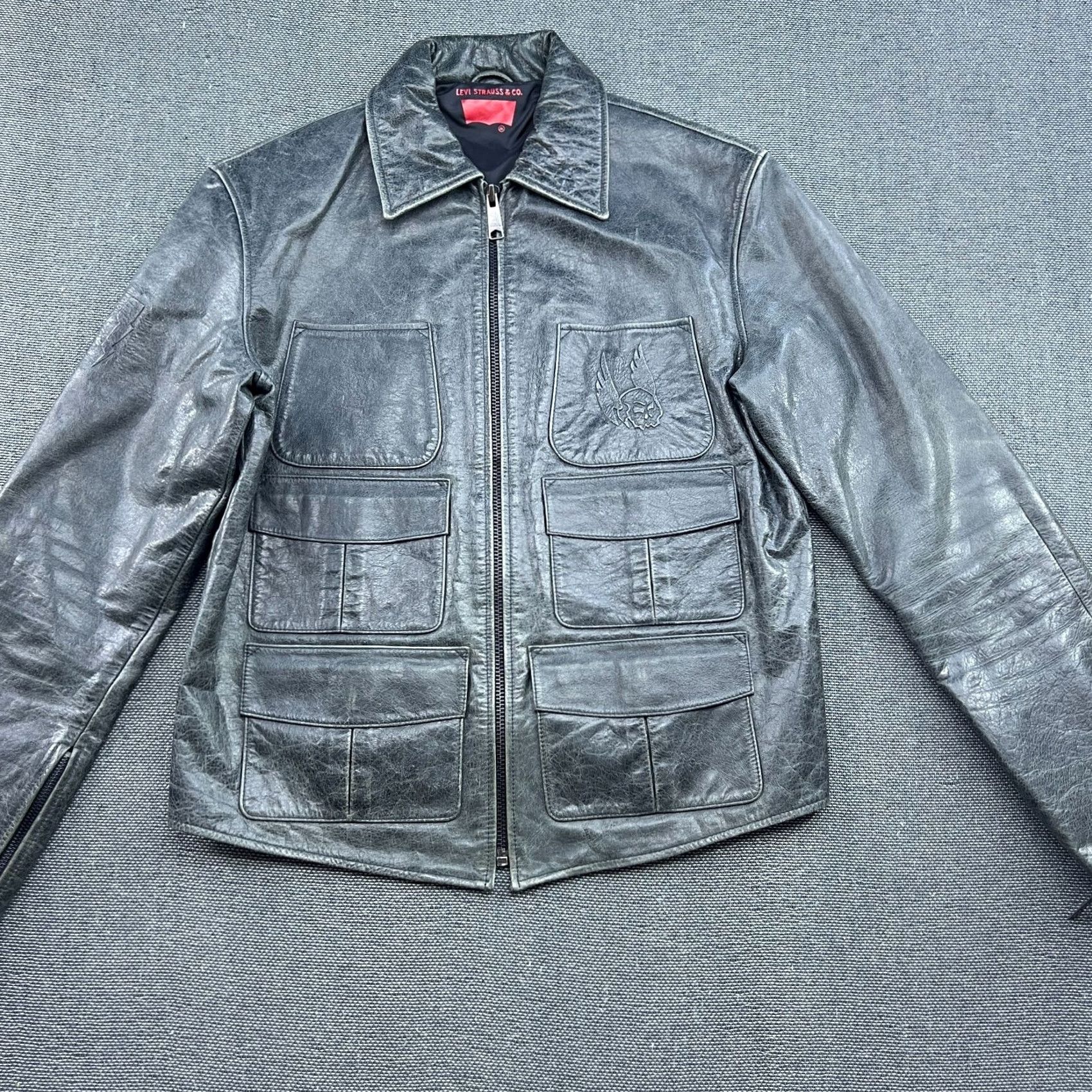 Levi's Levi's Mens Jacket Black Biker Motorcycle Leather Medium Skull Sample Size US M / EU 48-50 / 2 - 2 Thumbnail