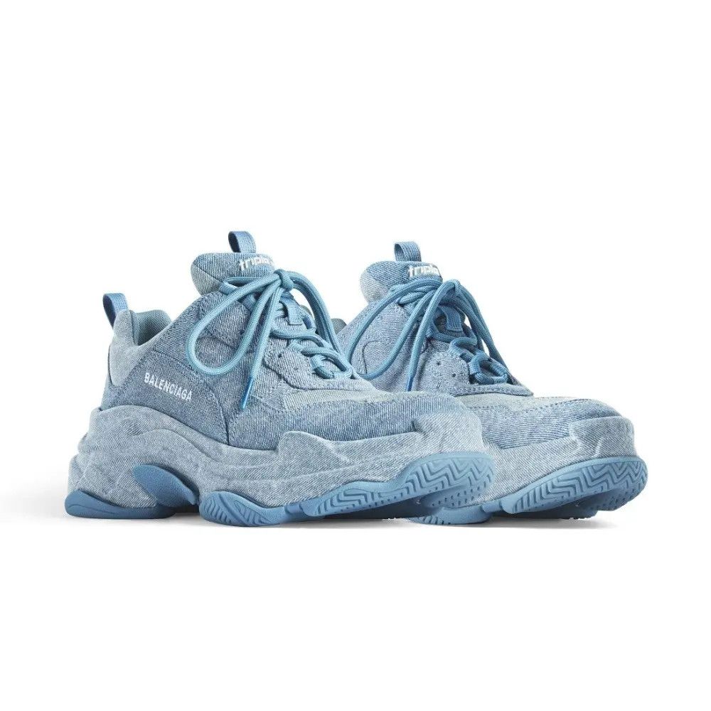 Balenciaga o1w1db10526 Triple S Denim Sneakers in Blue Size US 11 / EU 44 - 2 Thumbnail