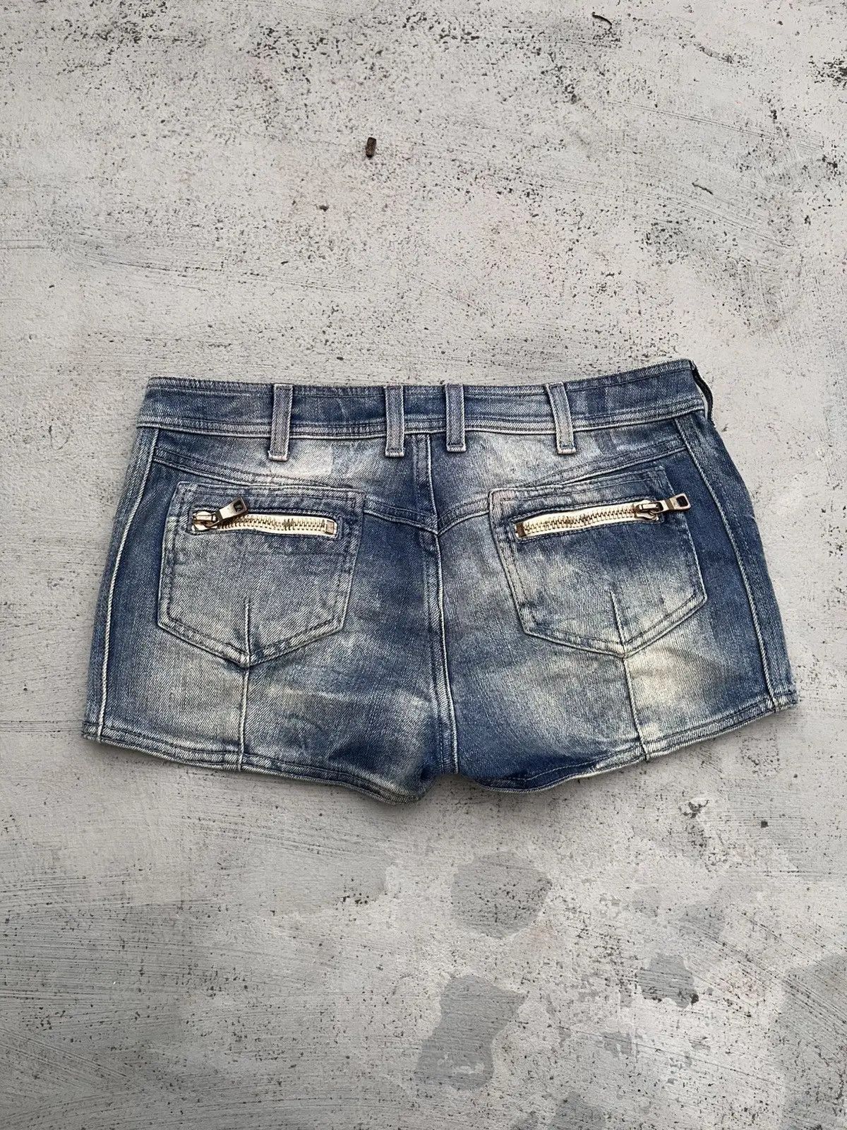 Japanese Brand Balmain Paris Zipper Biker Denim Shorts Acid Wash Blue Size 36" / US 14 / IT 50 - 10 Thumbnail