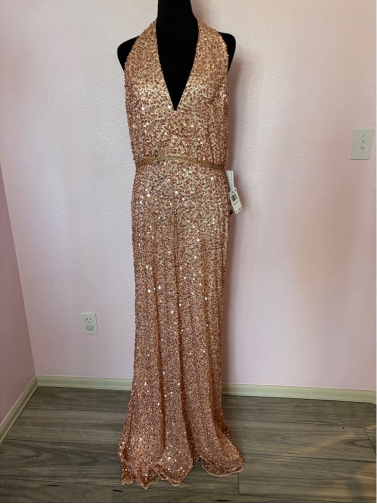 Mac Duggal Women's Mac Duggal Rose Gold Sequin Halter Gown Size 12 Size XL / US 12-14 / IT 48-50 - 3 Thumbnail
