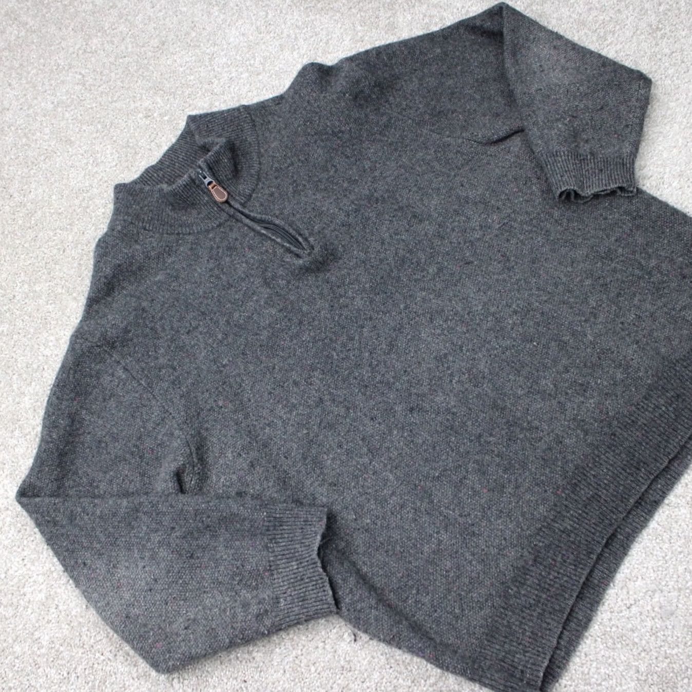 Jos. A. Bank Jos. A. Bank Sweater Mens 2XL Gray 1/4 Zip Mock Neck Lambswool/Nylon Blend Pullover Knit" Size US XXL / EU 58 / 5 - 7 Thumbnail