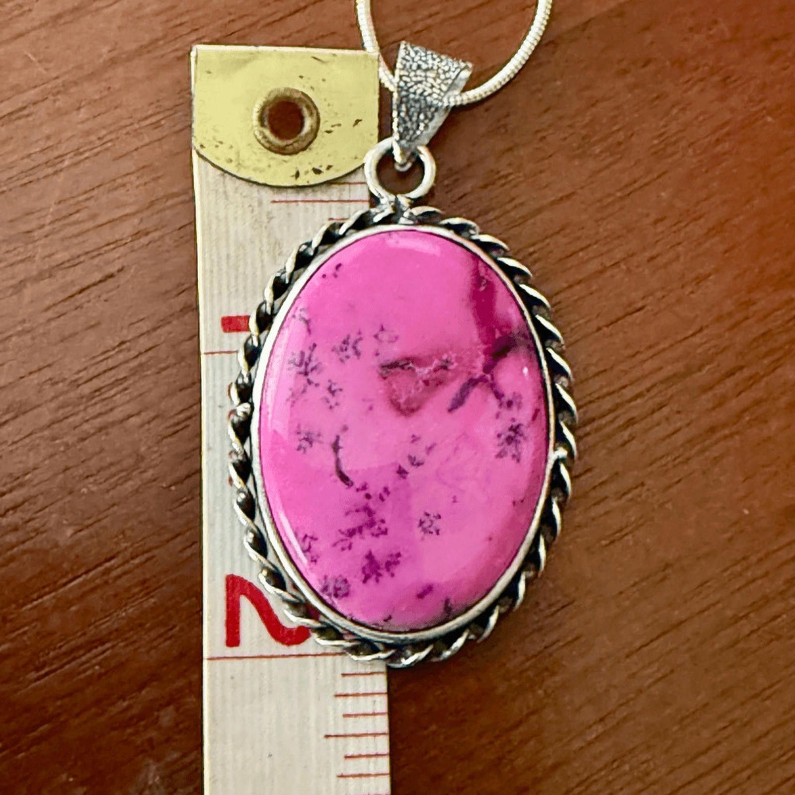 NBDN Nobrandedon Pink Dendrite Opal Handmade Pendant Necklace Silver Chain Size ONE SIZE - 5 Thumbnail