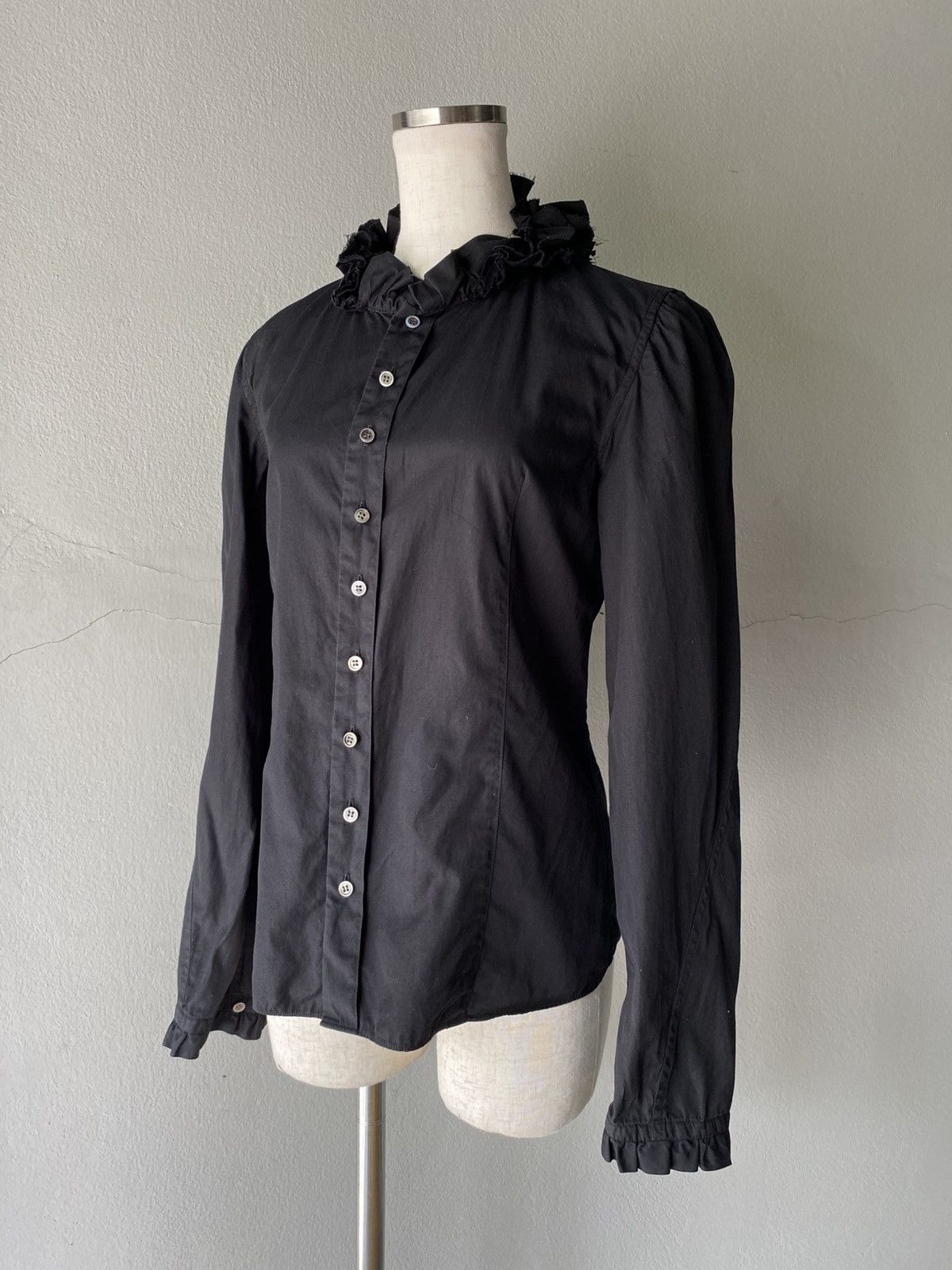 Zucca ZUCCA Black Ruffle-Collar Button-Up Blouse Size S / US 4 / IT 40 - 3 Thumbnail