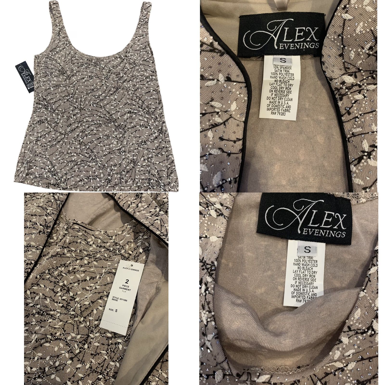 Alex Evenings Alex Evenings Jacket Dress Top Size S Women Beige Glitter Rhinestone Long Sleeve Round Neck Party Cocktail Fall Spring Winter Regular Size S / US 4 / IT 40 - 8 Thumbnail