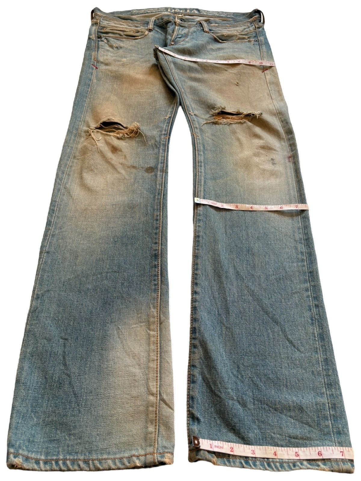 Japanese Brand Vintage Japanese Brand Selvedge Rusty Mud Wash Ripped Jeans Size US 35 - 15 Thumbnail