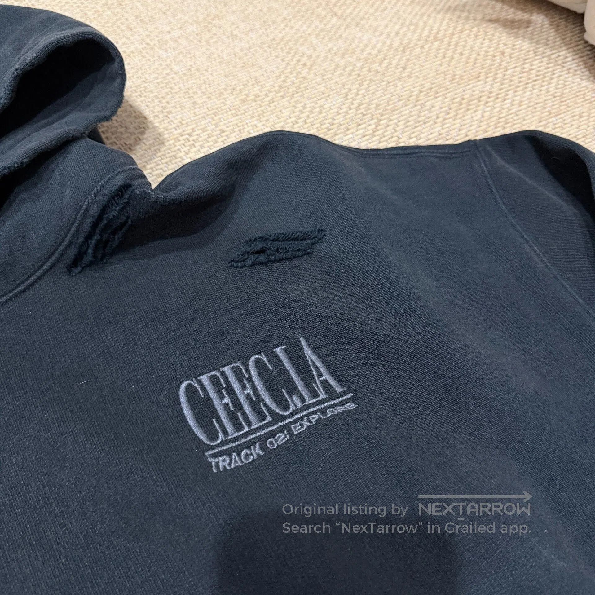 Vintage Black Distressed Embroidered Hoodie. Size US L / EU 52-54 / 3 - 3 Thumbnail