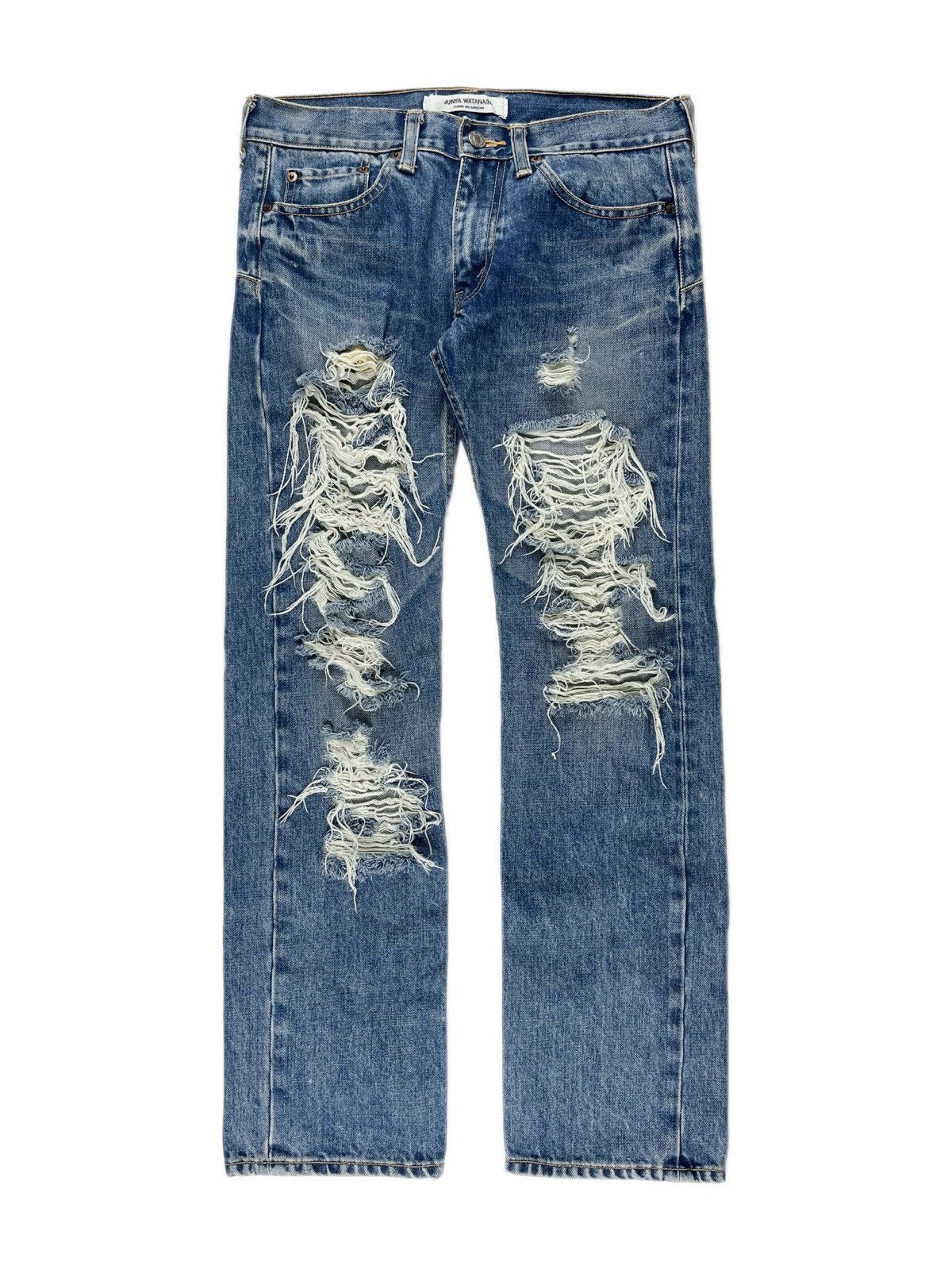 image of Comme Des Garcons x Junya Watanabe Aw03 Junya Watanabe Crash Denim Jeans Thrashed in Blue (Size 28)