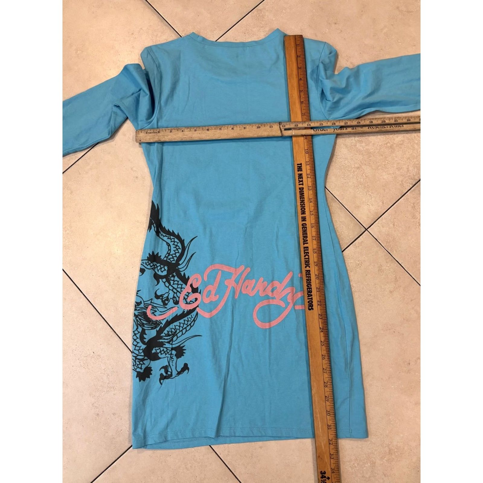 Ed Hardy Ed Hardy T-Shirt Dress Womens M Blue Long Sleeve Tattoo Skull Dragon Size M / US 6-8 / IT 42-44 - 5 Thumbnail