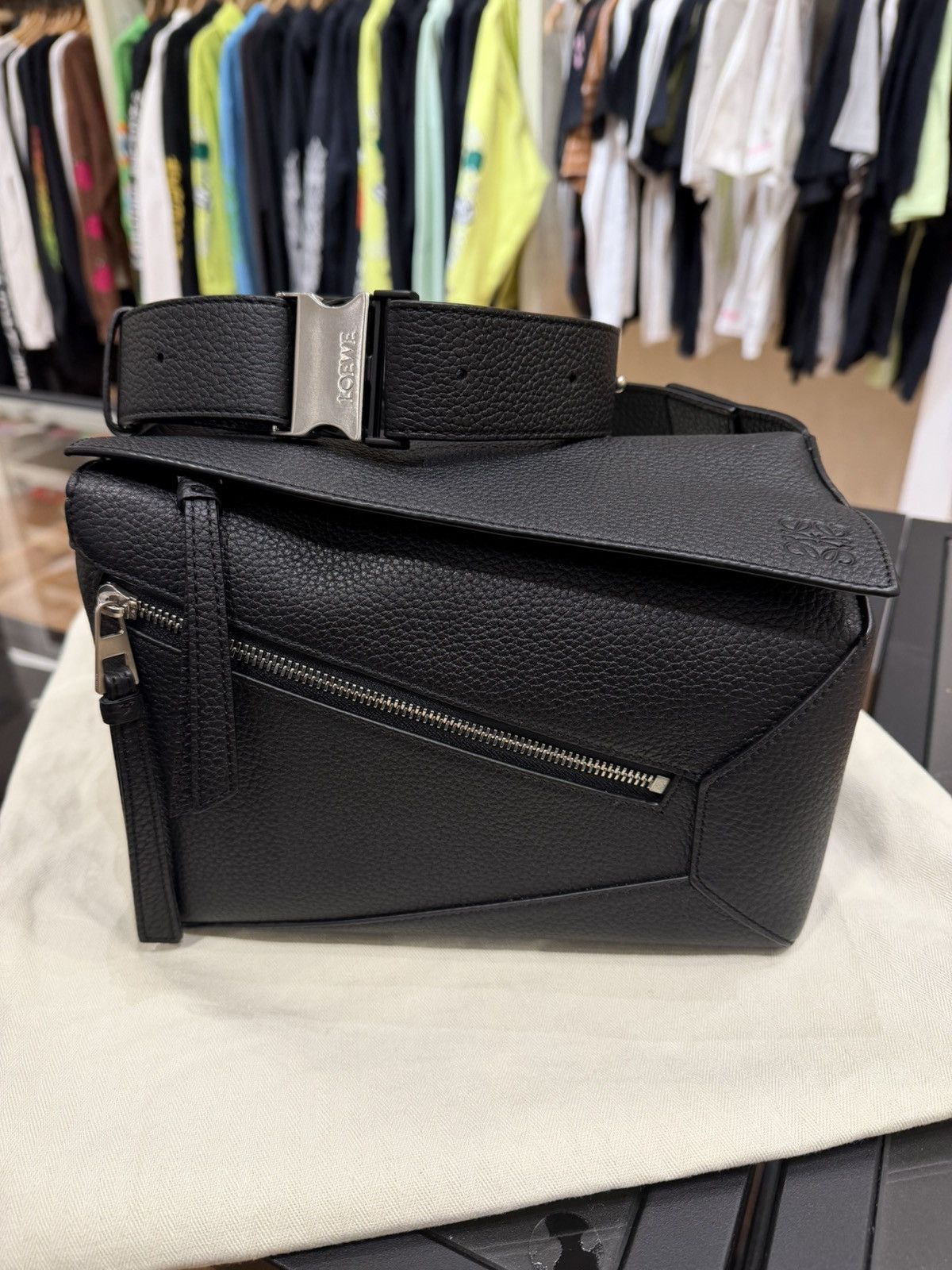 Loewe puzzle bumbag small grained calfskin black