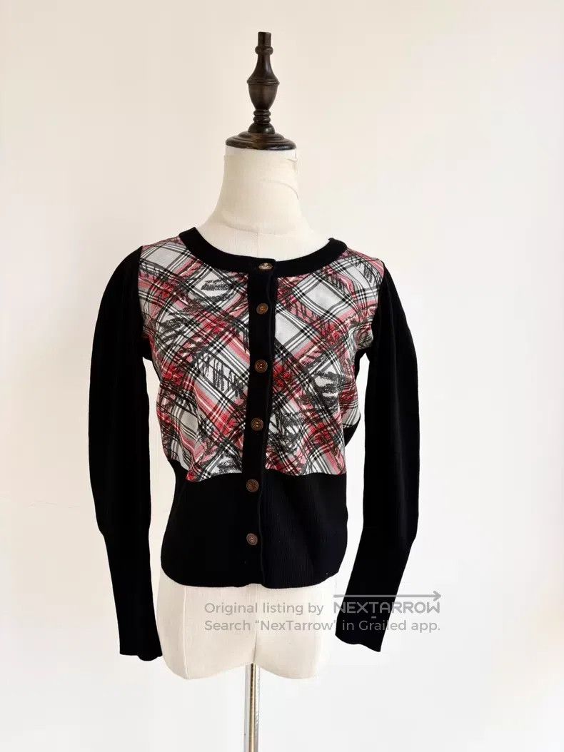 Vivienne Westwood Vivienne Westwood Gray and Red Plaid Graffiti Knit Open Ca Size M / US 6-8 / IT 42-44 - 2 Thumbnail