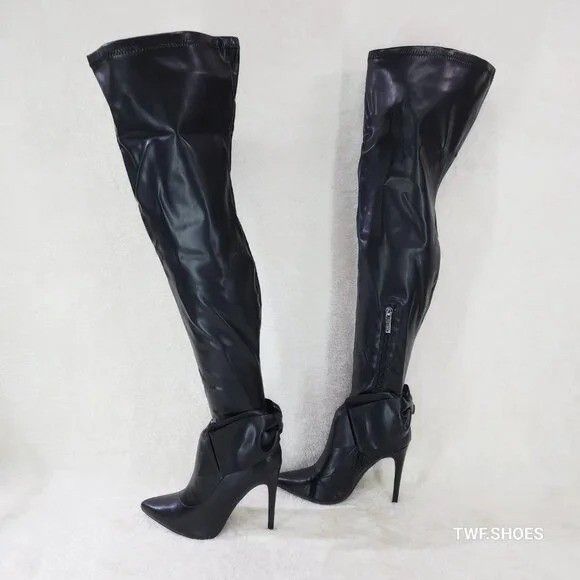 Other OTK Thigh Boots Black High Heel Stiletto Boots Big Back Bow Size US 9 / IT 39 - 4 Thumbnail
