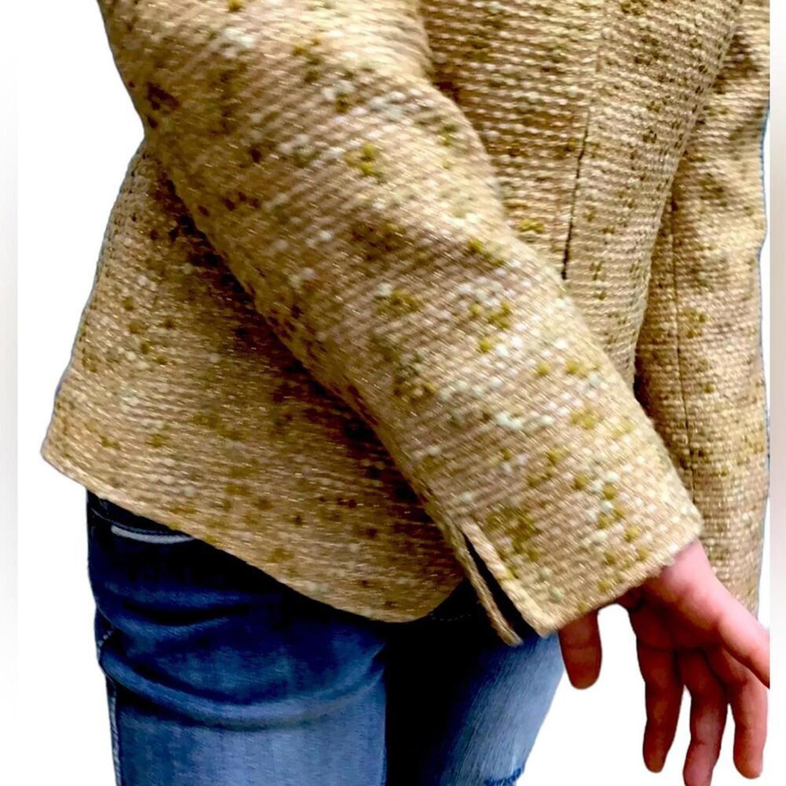 Designer Y2K Lafayette 148 Nude & Gold Wool Blend Tweed Jacket Size L / US 10 / IT 46 - 8 Thumbnail