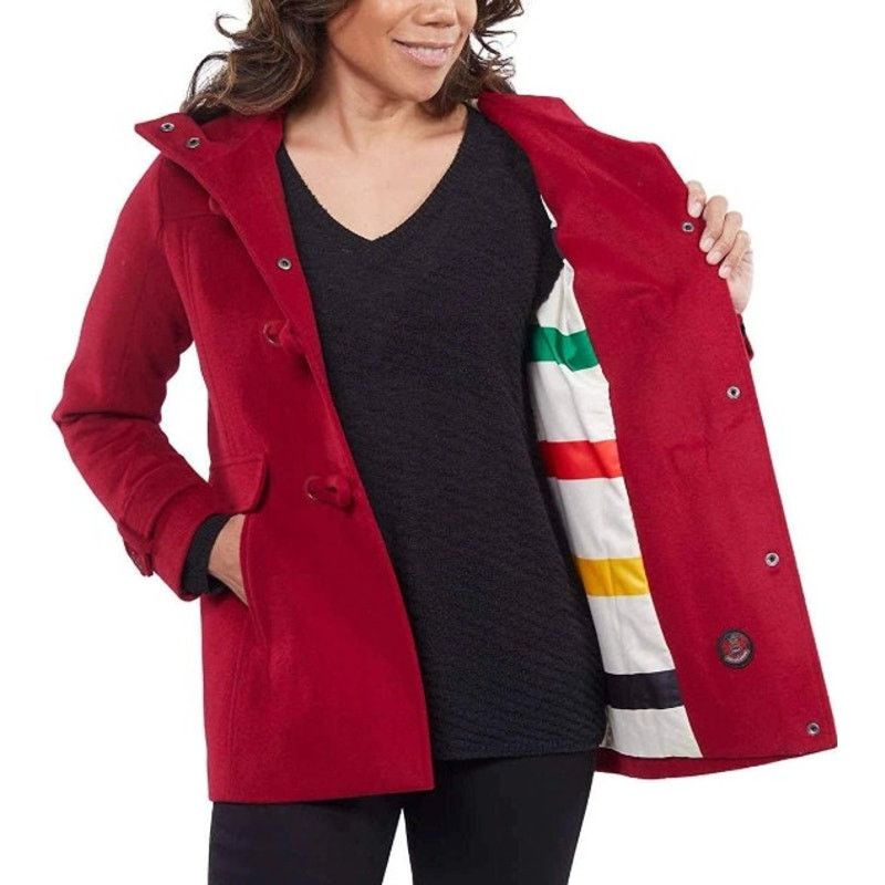 PENDLETON Red Wool Blend Toggle Jacket Pea Coat w/Hood S