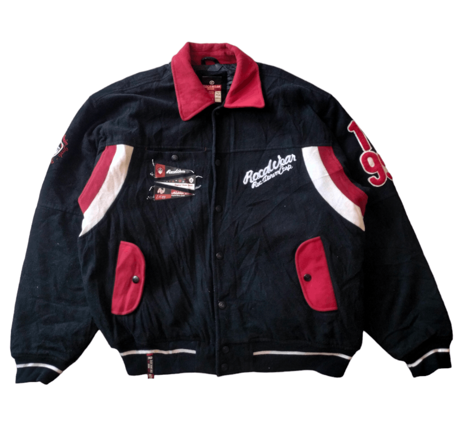 image of Avirex Varsity Jacket x Rocawear Vintage Rocawear Wool Varsity Jacket Limited Edition in Black (Siz