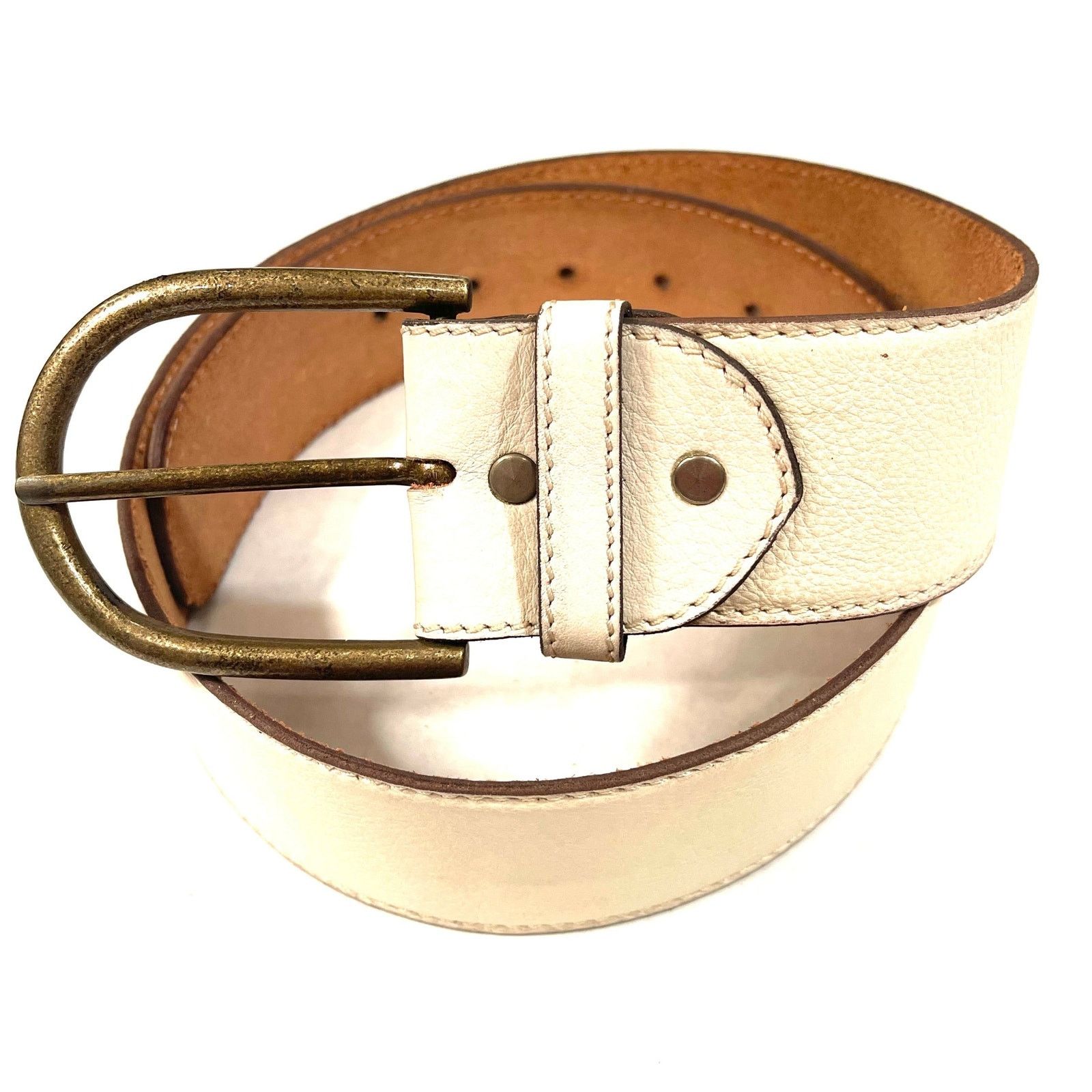 &Daughter Isabel Bisque White Round Buckle Leather Belt 32 inches Size ONE SIZE - 1 Thumbnail