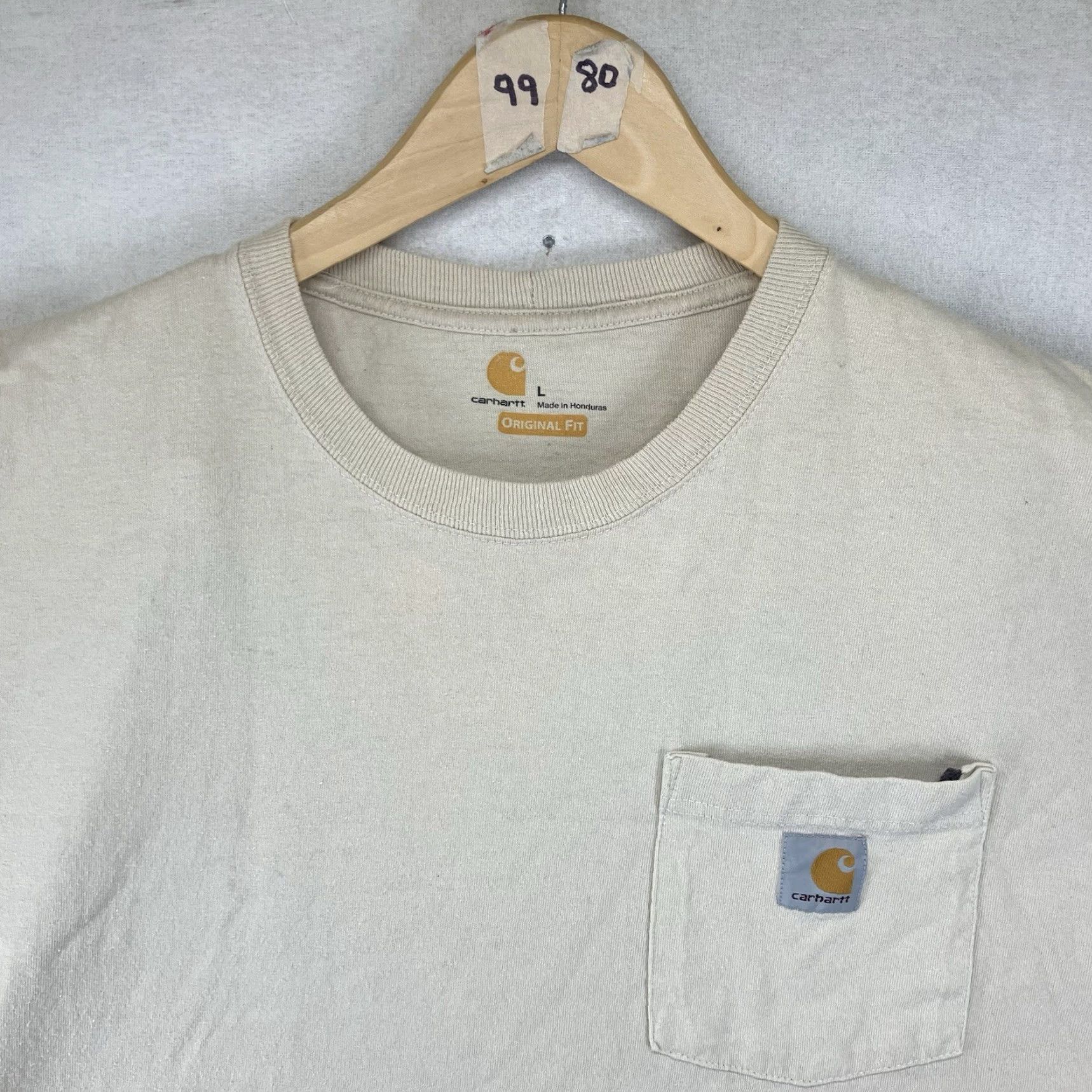 Carhartt Carhartt Mens T-Shirt Beige L Crew Neck Heavy Cotton Pockets Logo Embroidered Regular Fit Short Sleeve Solid 2010s Vintage: No Size US L / EU 52-54 / 3 - 5 Thumbnail