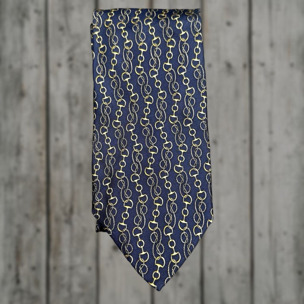 Jockey VINTAGE Beaufort Brand Mens Tie Horsebit Silk Equestrian Italy Geometric Retro 57" Blue Size ONE SIZE - 1 Thumbnail