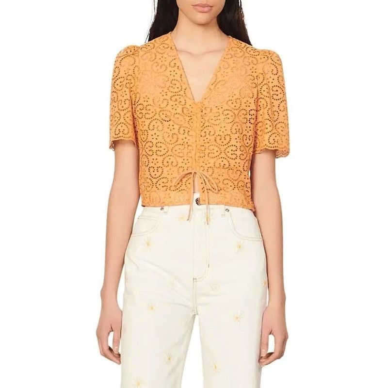 Sandro NWT Sandro Women's Orange Livio Tie Front Blouse Size 0 Size XXS / US 00 / IT 34 - 1 Thumbnail