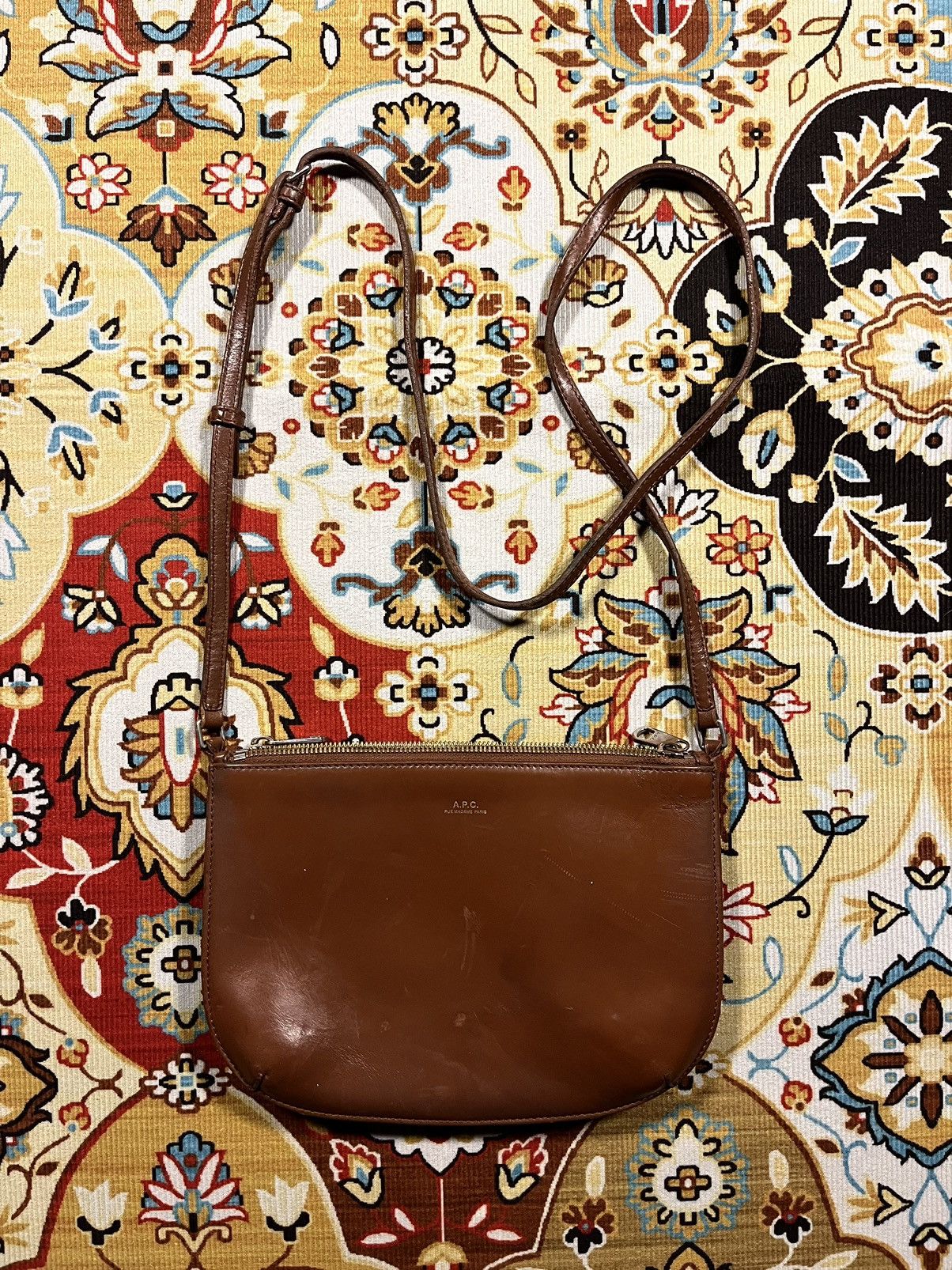 A P C Sarah Leather Crossbody Bag in Brown, Women's