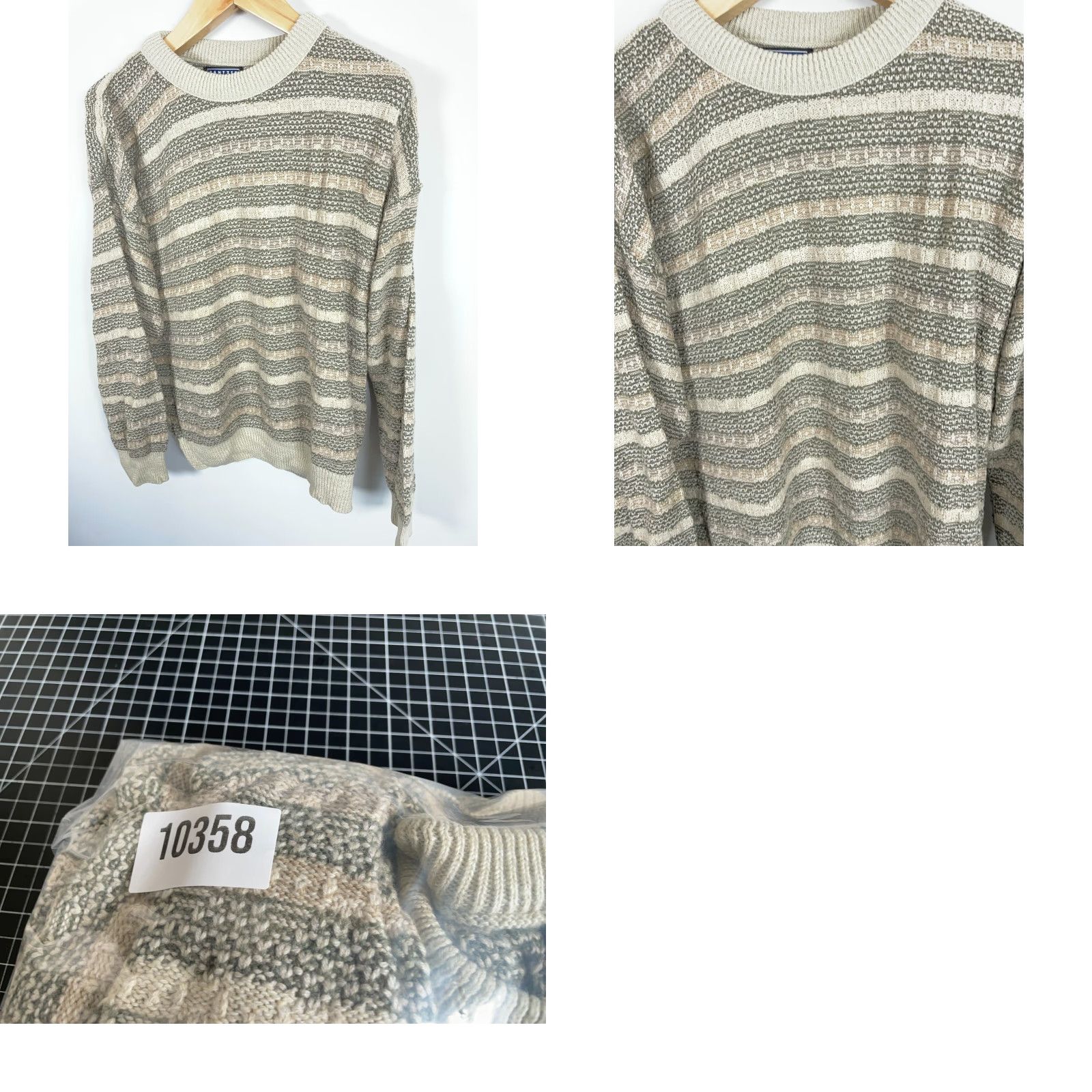 Jantzen VINTAGE Jantzen Sweater Mens Large Beige Crewneck Knit Striped Textured Chunky Knit 90s Dad Style Pullover Size US L / EU 52-54 / 3 - 8 Thumbnail