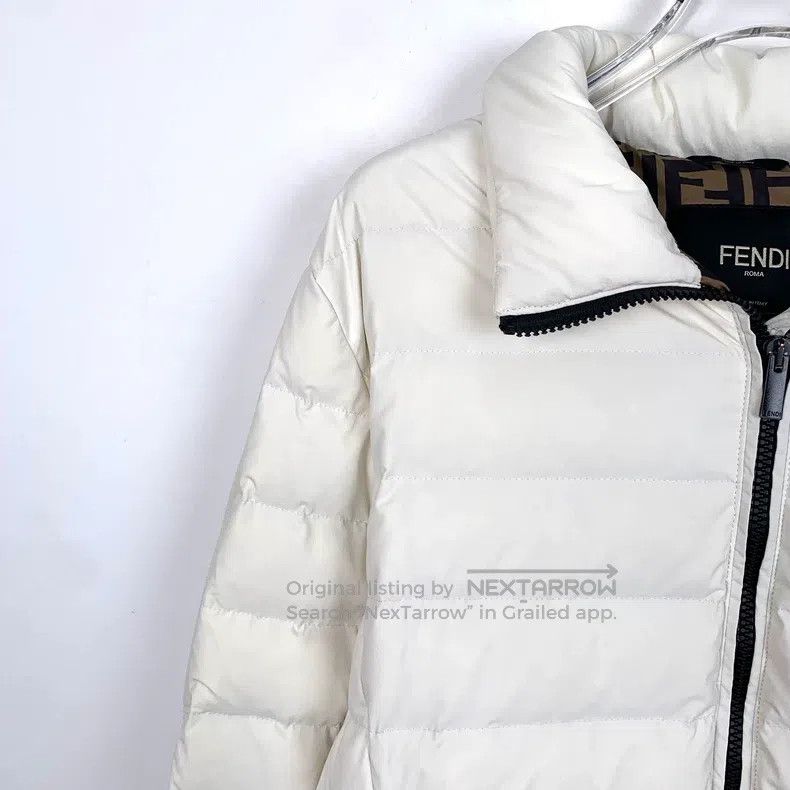 Fendi Fendi White inner logo monogram print zip-up hooded down j Size M / US 6-8 / IT 42-44 - 3 Thumbnail