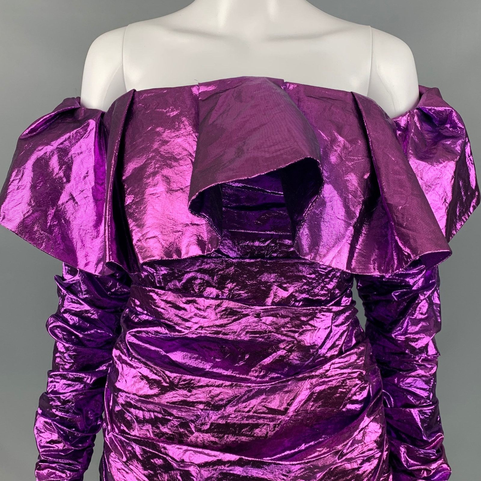 The Attico ATTICO Size 6 Purple Polyester Metallic Mini Dress Size M / US 6-8 / IT 42-44 - 2 Thumbnail
