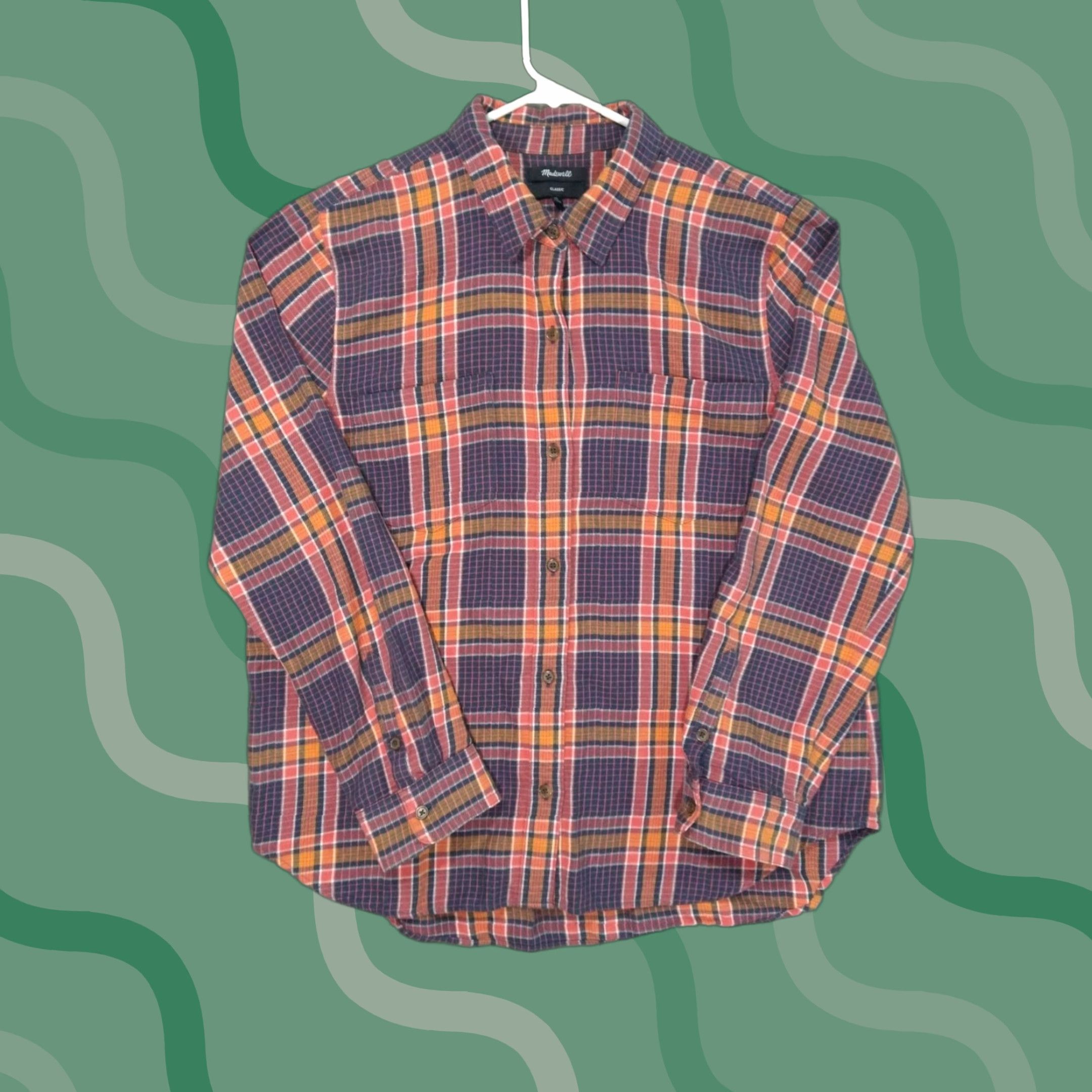 Madewell Madewell Button-Up Shirt Womens XL Orange Plaid Flannel Long Sleeve Classic Casual Outdoor Size XL / US 12-14 / IT 48-50 - 1 Thumbnail