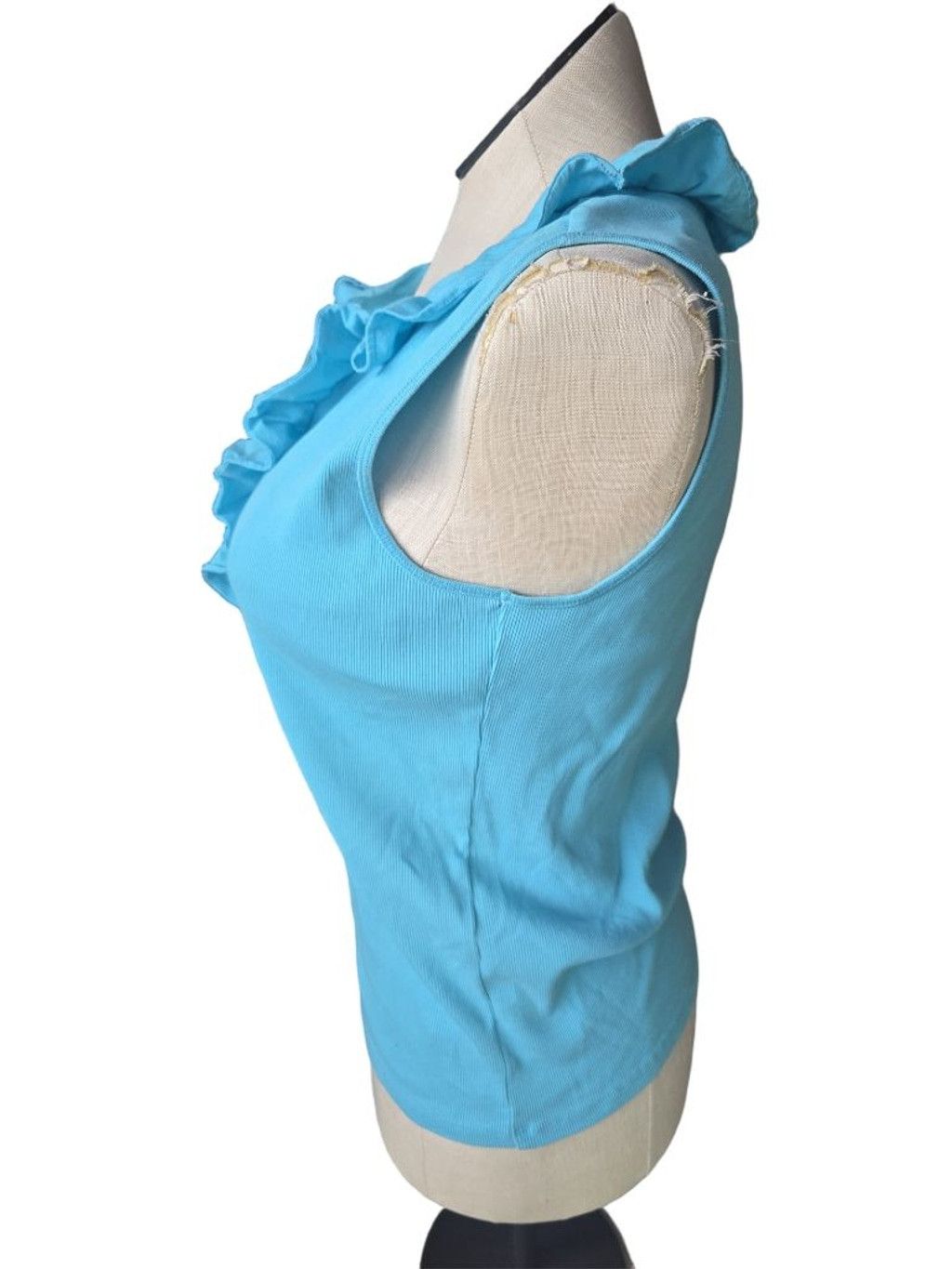 Lauren Ralph Lauren Women's Lauren Ralph Lauren Blue Ruffled Ribbed Tank Top XL Size XL / US 12-14 / IT 48-50 - 3 Thumbnail