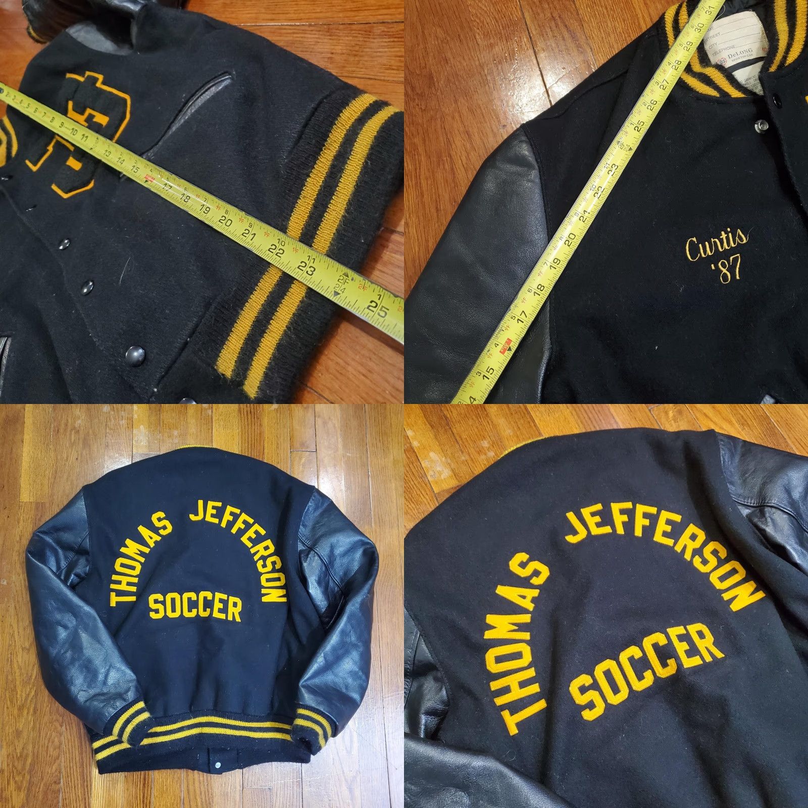 Vintage VINTAGE DeLong Jacket Mens 40 Black Varsity Leather Sleeves USA 80s Size US XXS / EU 40 - 8 Thumbnail