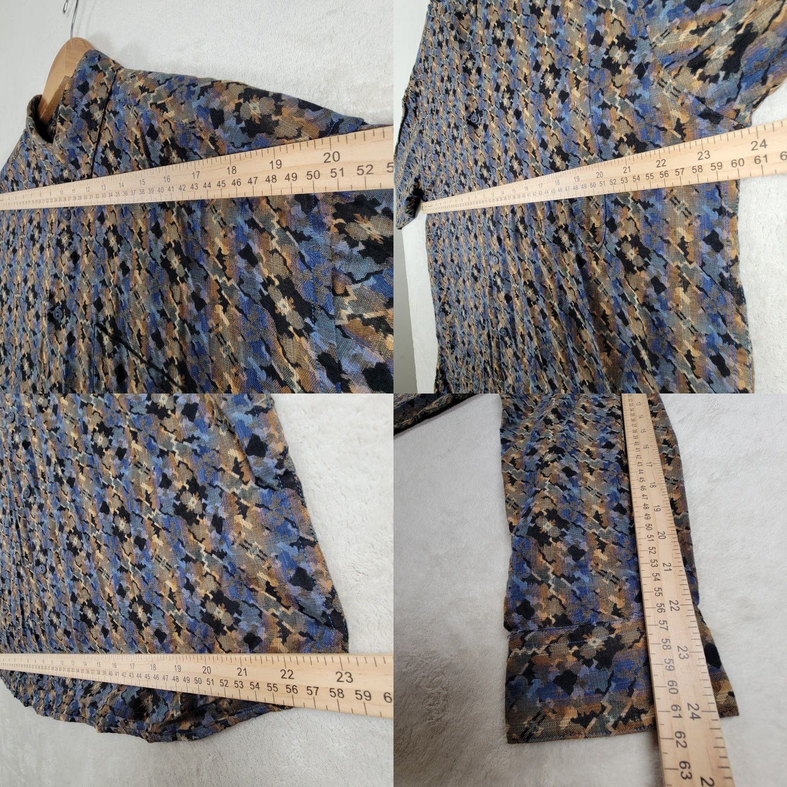 Vintage Jhane Barnes Shirt Mens M Cotton Black/ Brown Graphic Print Button-Up Silk Blend Long Sleeve Collared Pocket Designer Hipster 90s? Size US M / EU 48-50 / 2 - 8 Thumbnail