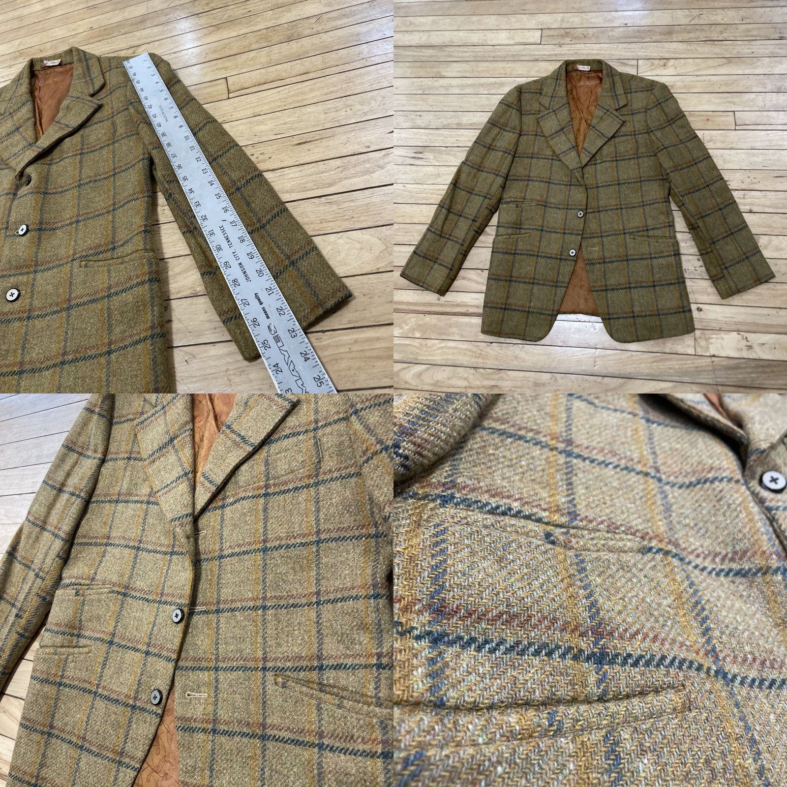 Vintage VINTAGE Hitex Blazer Wool Tweed Plaid Lined 1970s Mustard M Single-Breasted 3-Button notched lapel Unisex Adults Jacket Coat Mens Womens Size 40R - 9 Thumbnail