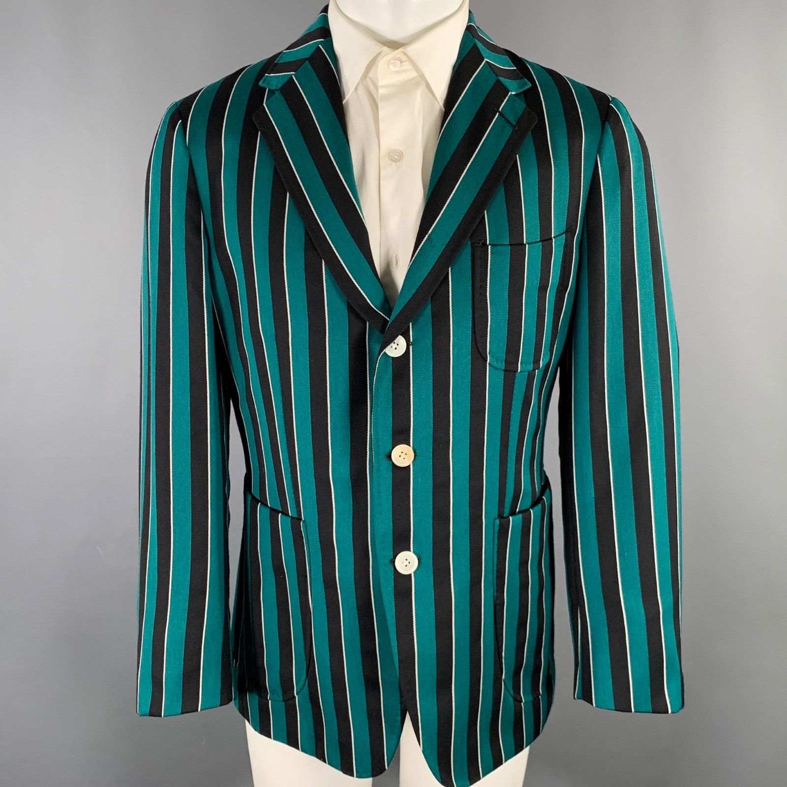 Other F.E. CASTLEBERRY 38 Green Navy Stripe Wool Blend Sport Coat Size 38R - 1 Thumbnail