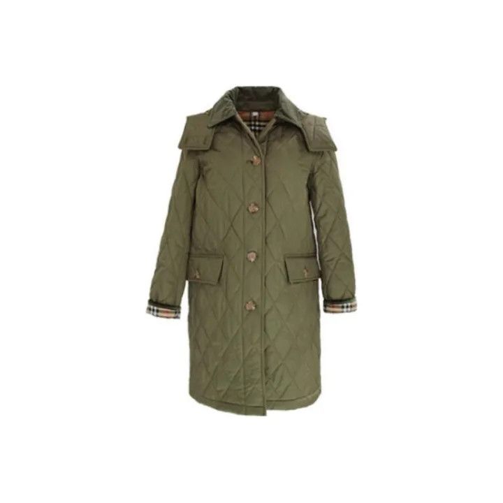 Burberry Burberry SS22 Green Quilted Long Sleeve Cotton Coat 0079 Size L / US 10 / IT 46 - 1 Thumbnail