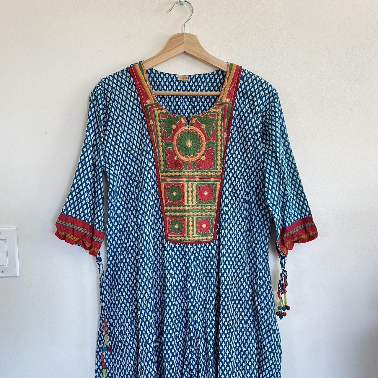 Designer INDIAN VINTAGE BOHO MIDI DRESS WOMENS STITCHED HANDMADE 44 Size M / US 6-8 / IT 42-44 - 2 Thumbnail