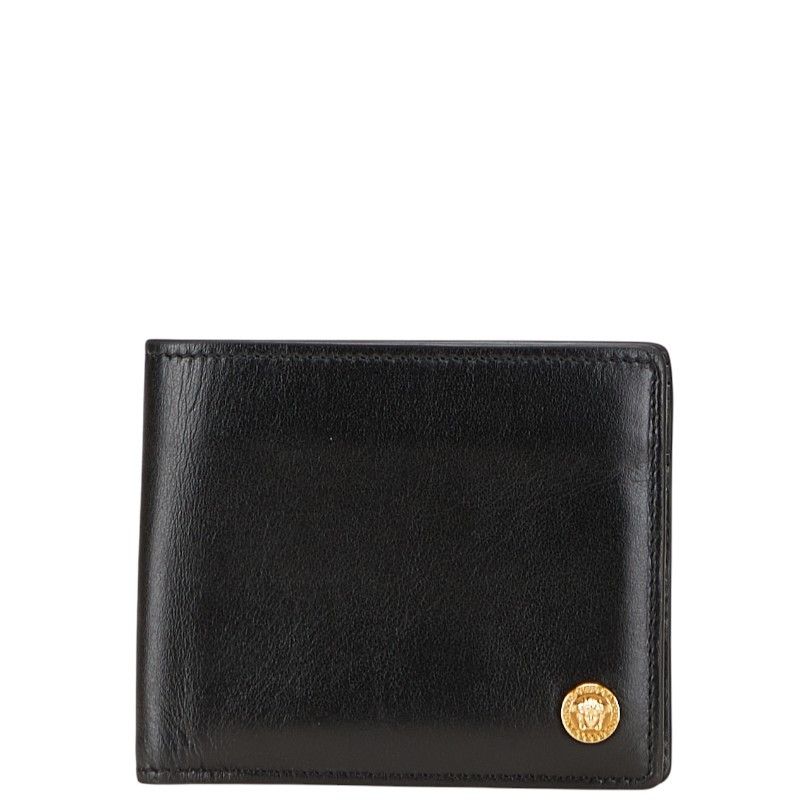 Versace Versace Medusa Leather Bifold Wallet Leather Short Wallet Duty Free For Usa in Black, Women's