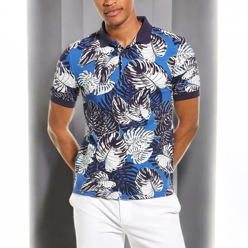 Other Paisley & Gray Mens Slim Fit Blue Tropical Polo Short Sleeve Size US L / EU 52-54 / 3 - 3 Thumbnail