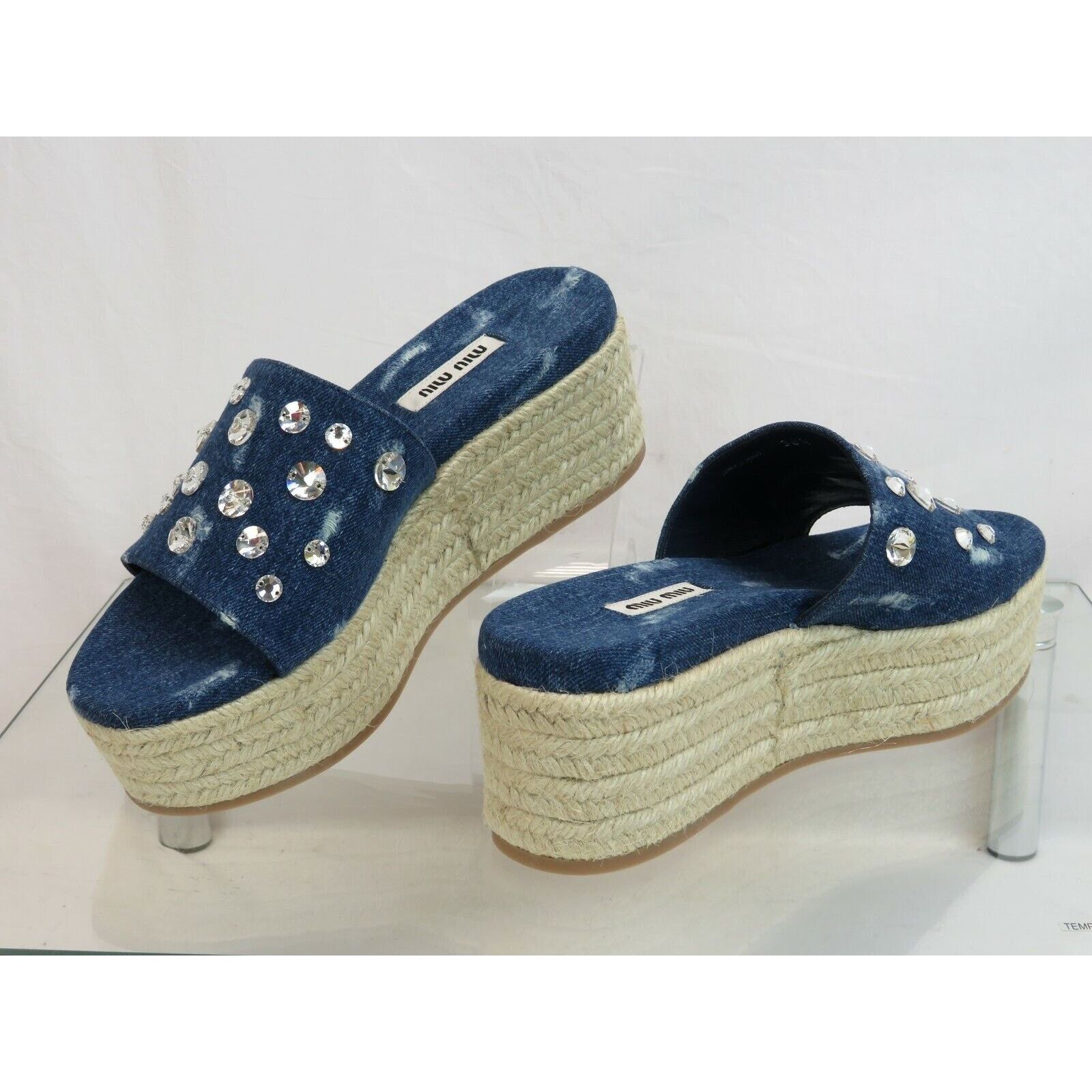 Miu Miu MIU MIU 5XX383 BLUE DENIM CRYSTALS PLATFORM ESPADRILLES 40 Size US 10 / IT 40 - 8 Thumbnail