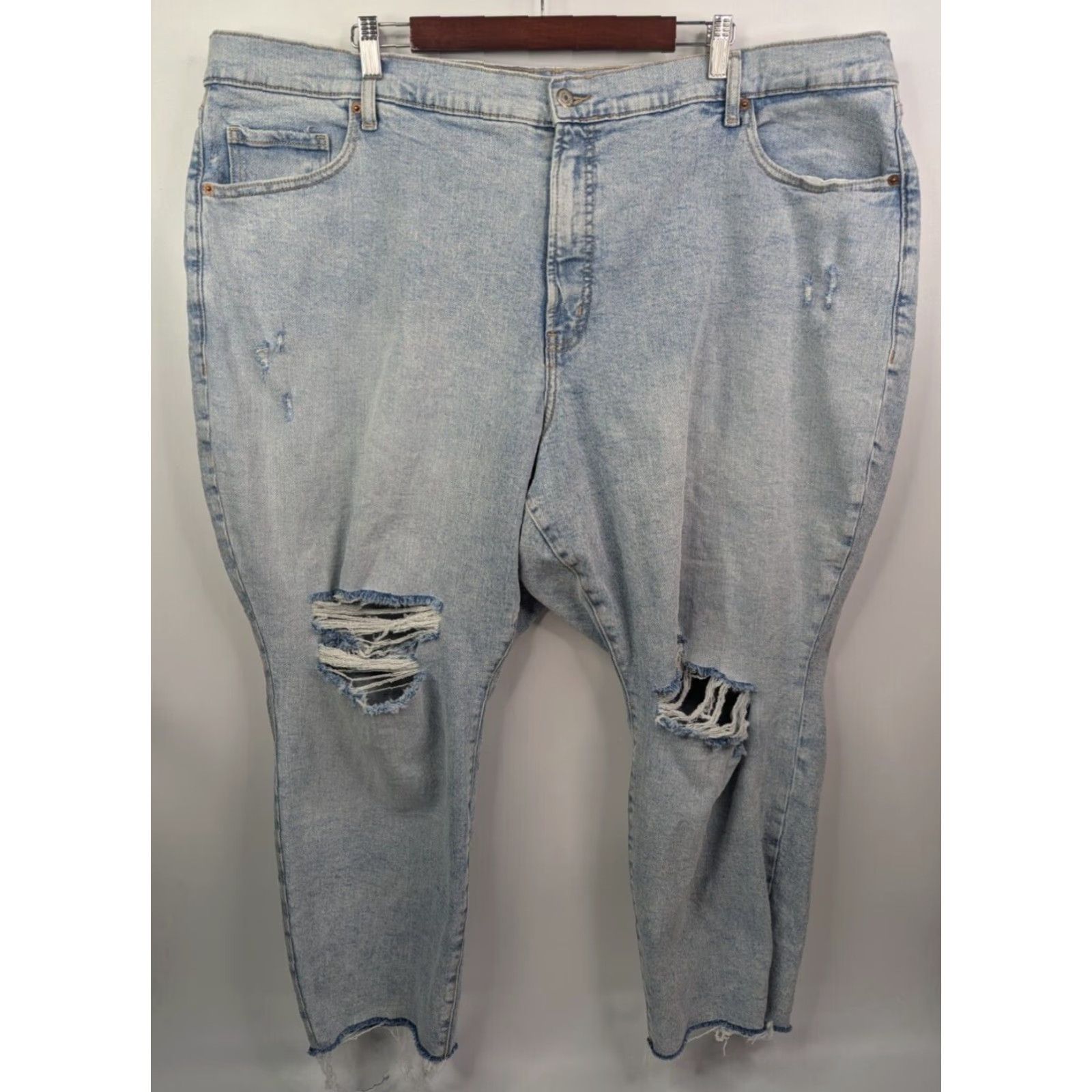 Old Navy Old Navy Jeans - High-Rise O.G. Curvy Straight Secret-Slim Pockets Cut-Off Size 28 Blue Denim Cotton Blend Womens Plus Stretch 90s? Not present Size 28" / US 6 / IT 42 - 2 Thumbnail